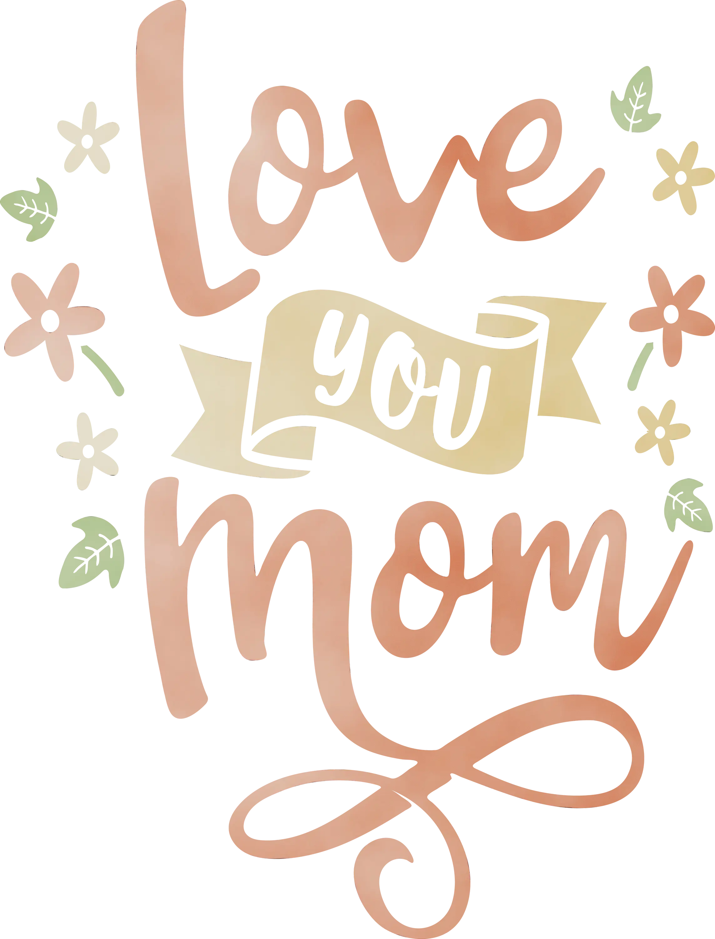 Love You Mom Typography Art with Floral Design