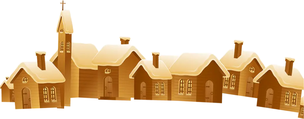 Golden Snowy Village Scene
