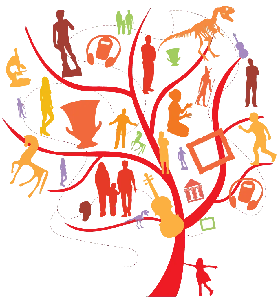 Colorful Tree with People and Objects