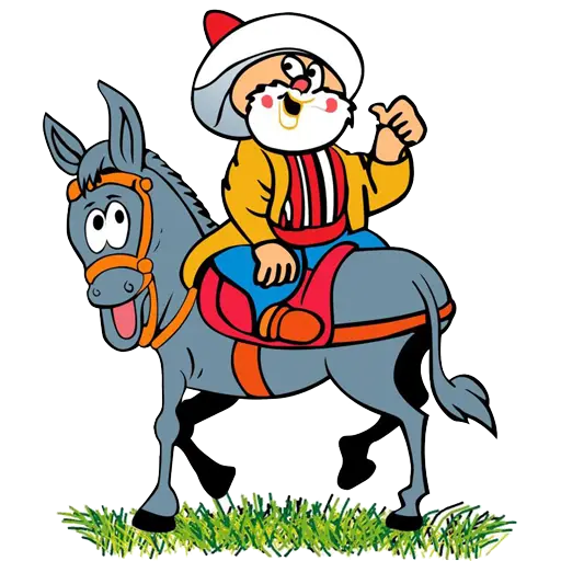 Cartoon Man on Donkey