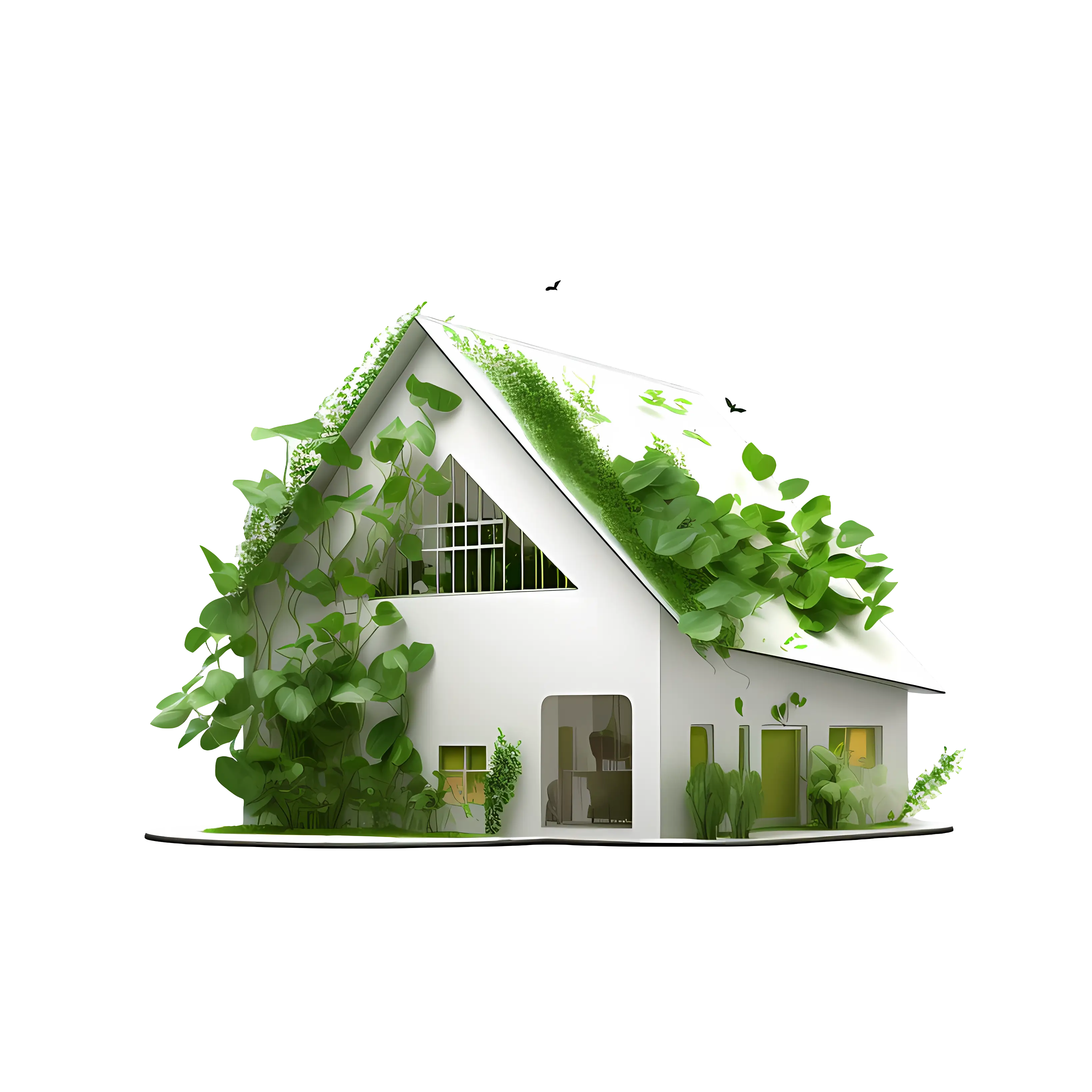 Eco-Friendly House Covered in Green Leaves