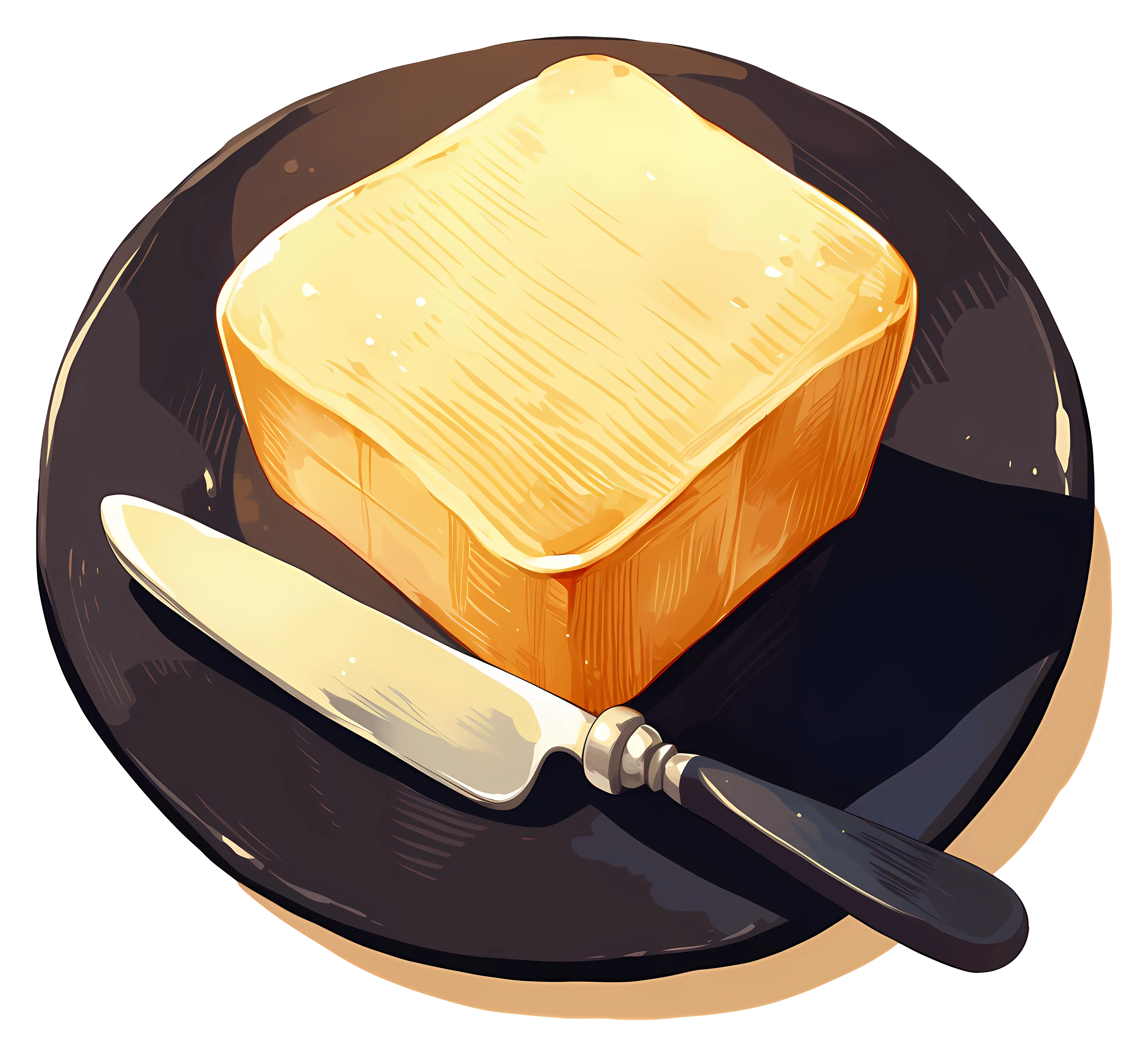 Butter Block on Plate with Knife