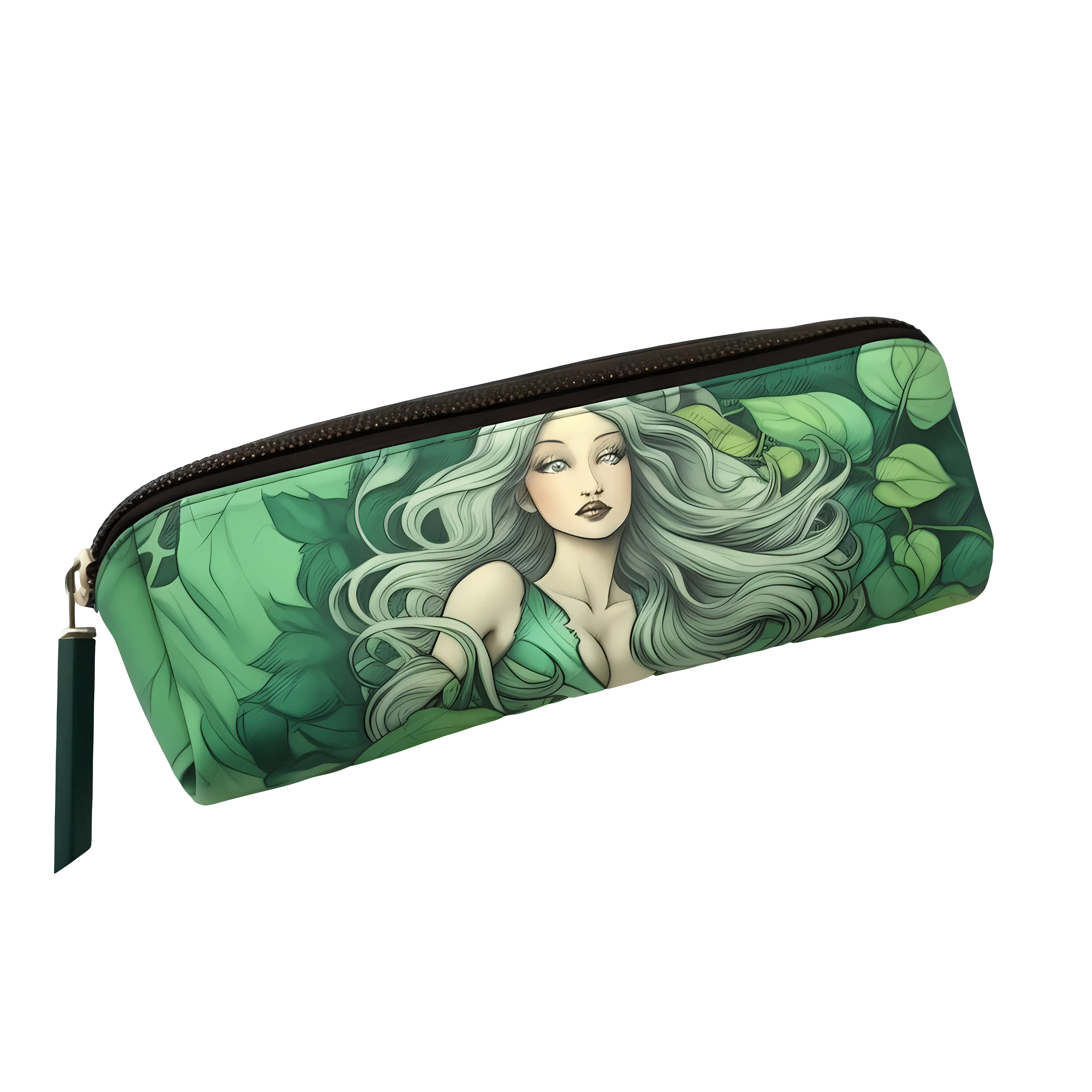 Green Pencil Case with Artistic Design