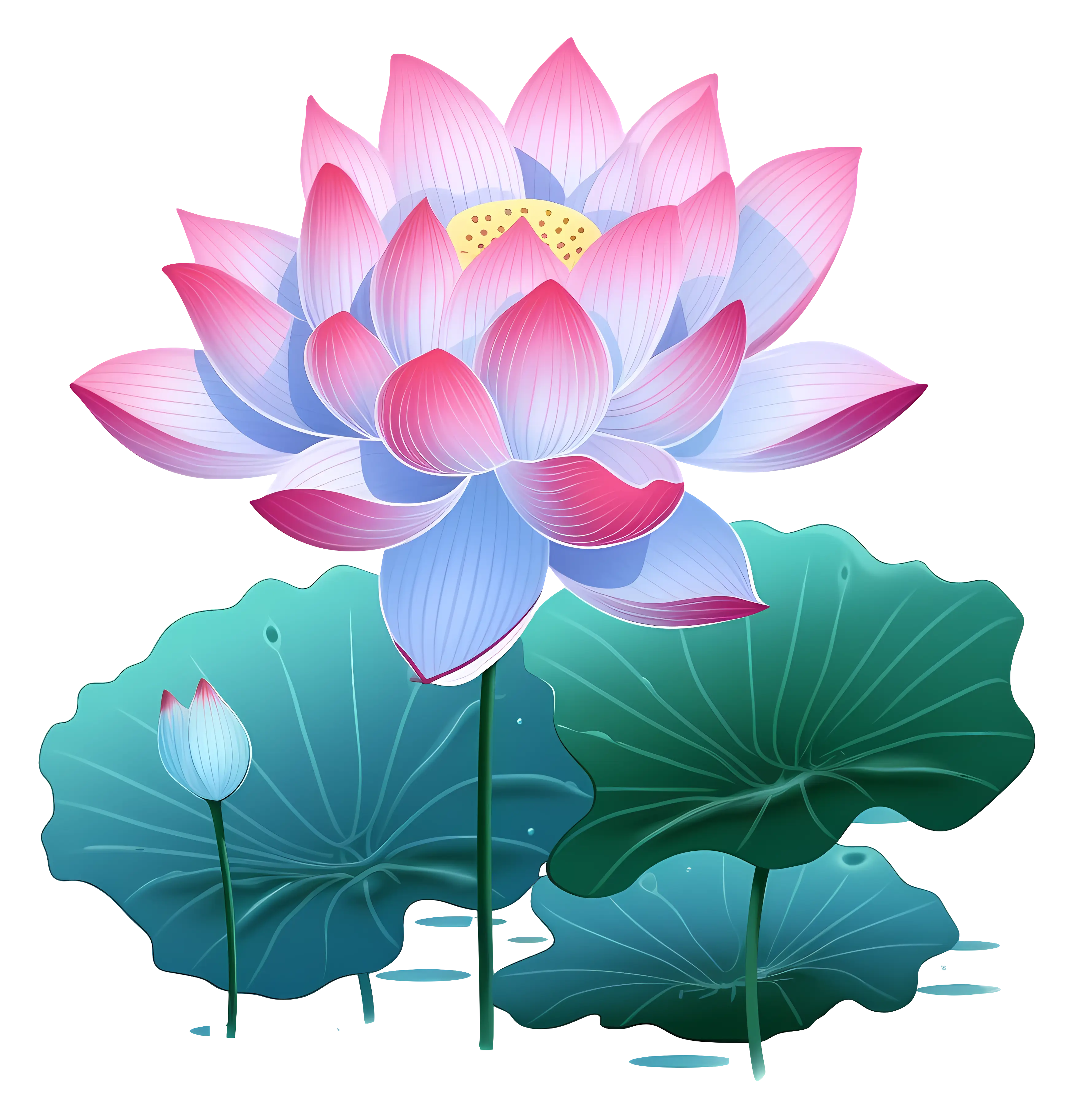 Blooming Pink and Blue Lotus Illustration