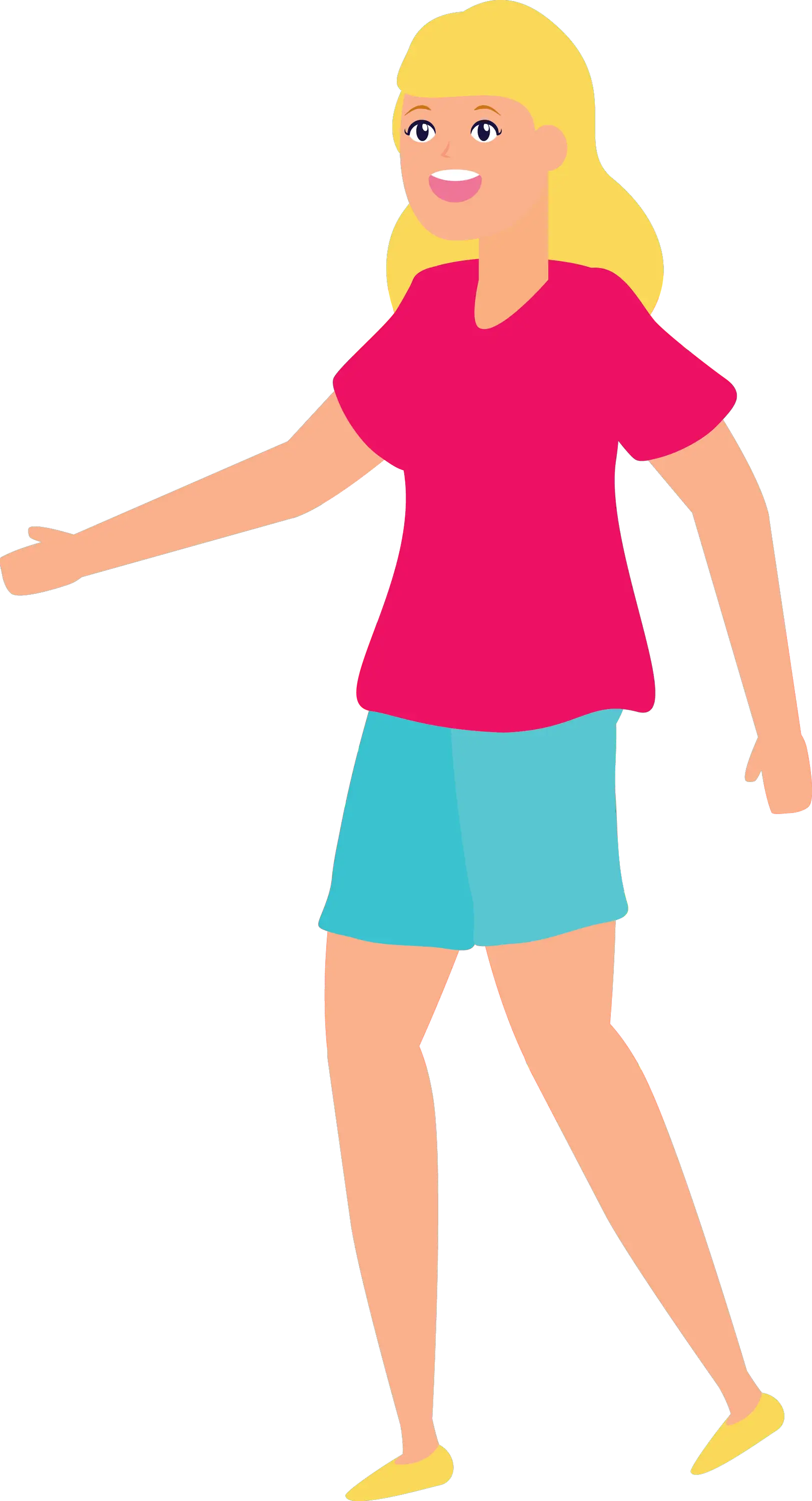 Cartoon Woman Walking in Casual Outfit
