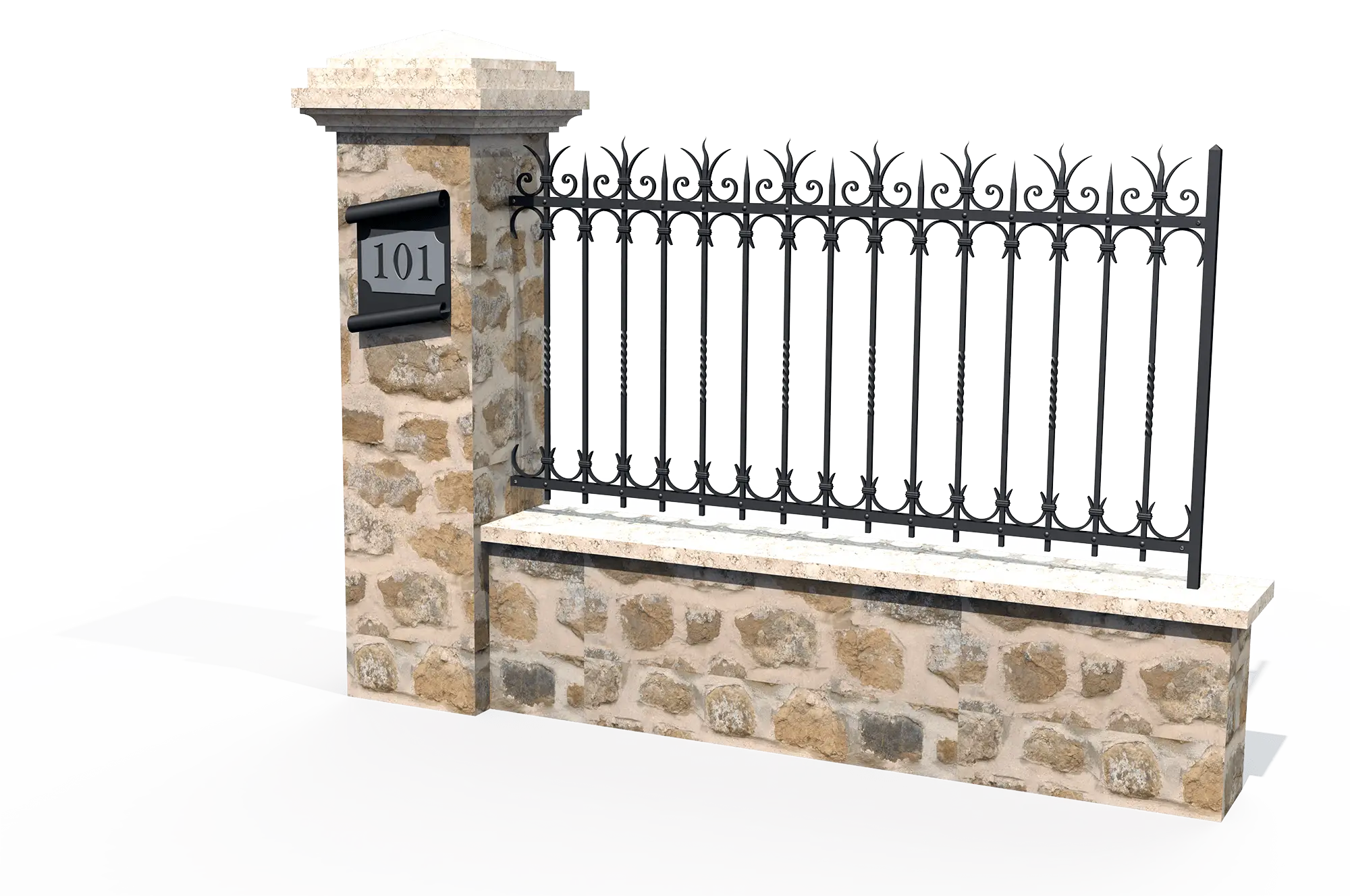 Stone Pillar with Metal Fence Design