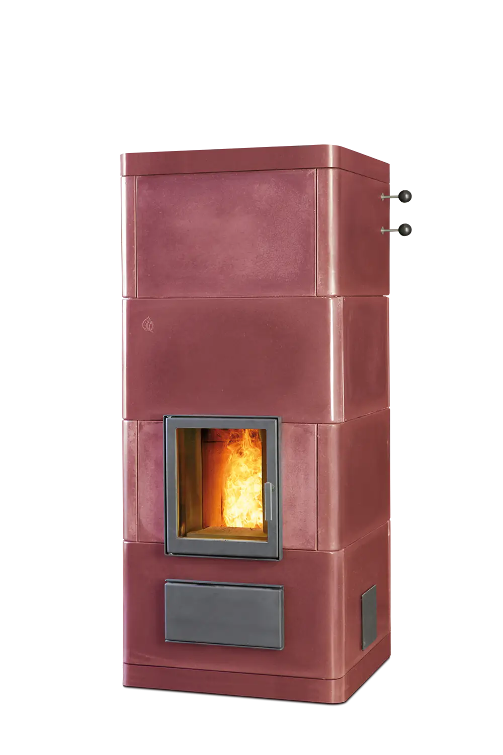 Modern Red Fireplace with Burning Fire