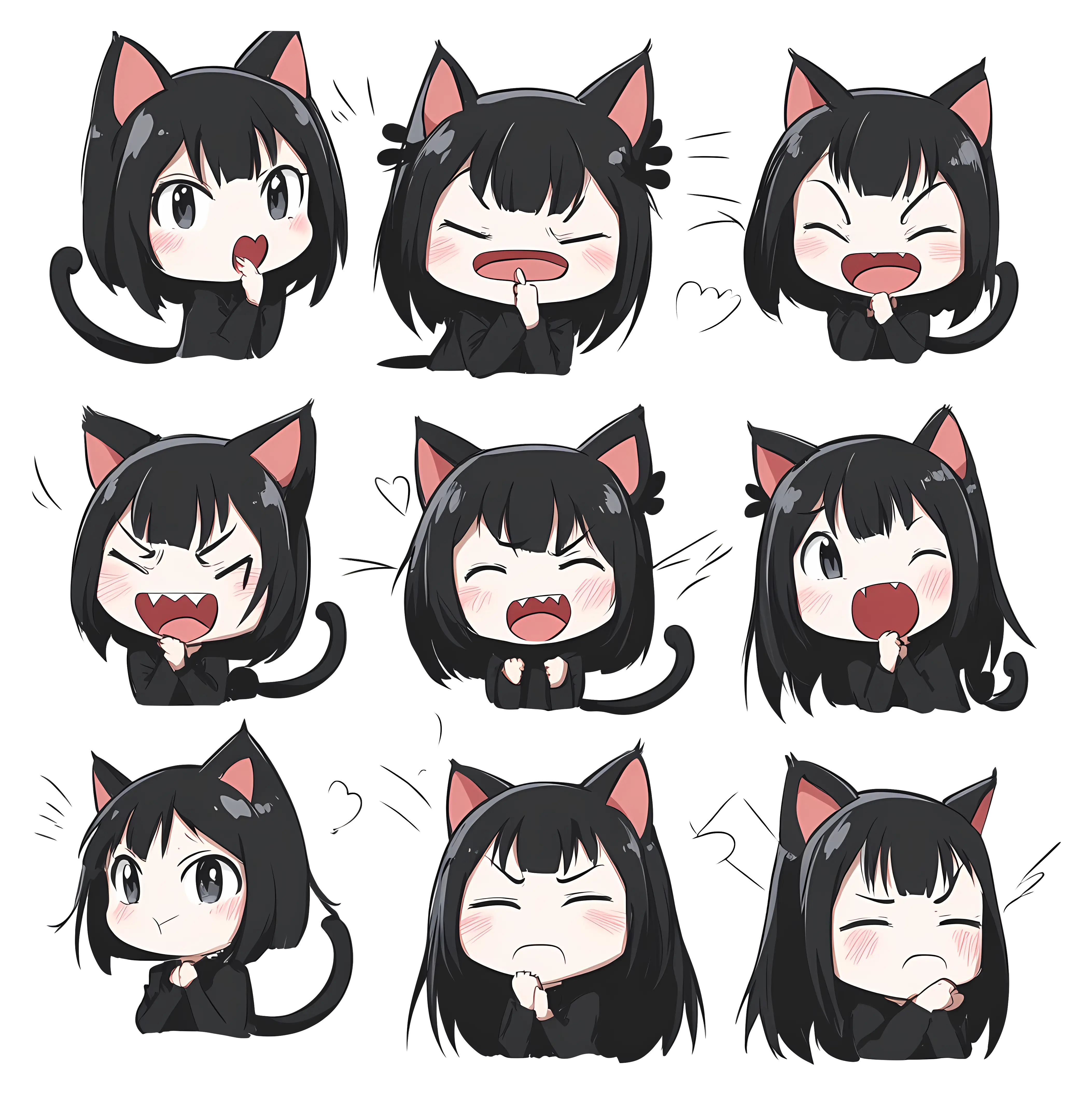 Anime Cat Girl with Various Expressions
