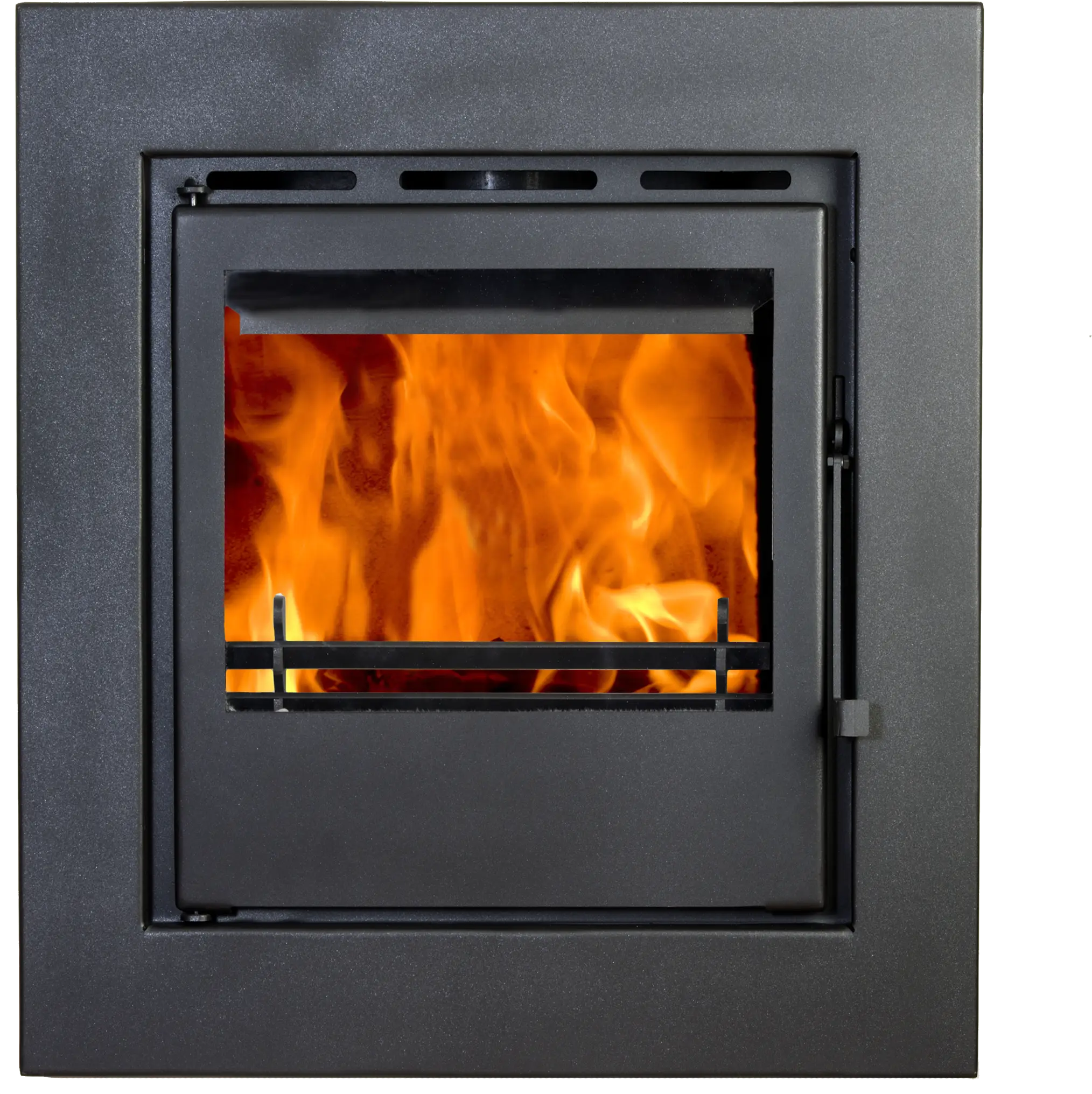 Black Fireplace with Burning Flames