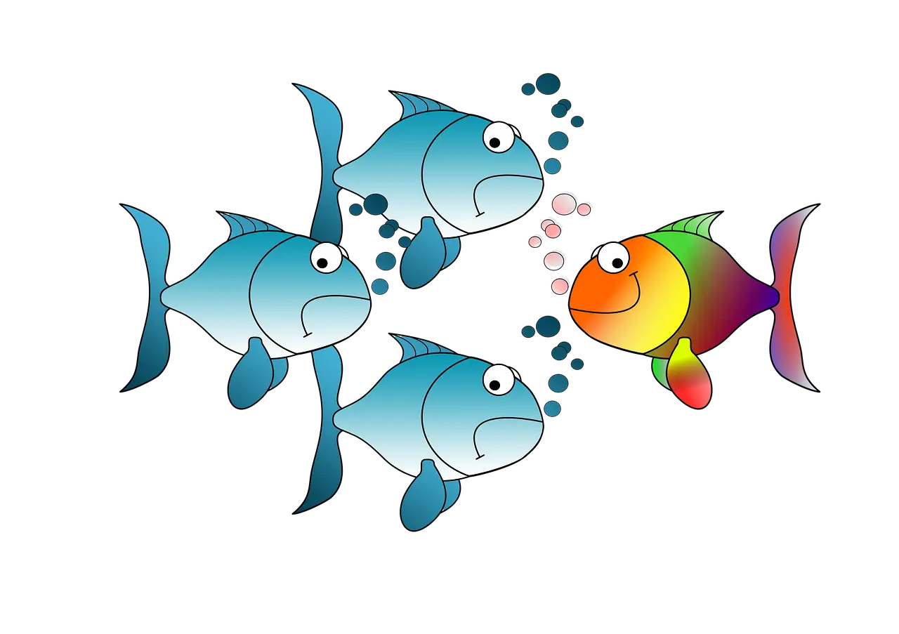 Cartoon Fishes in Group Underwater
