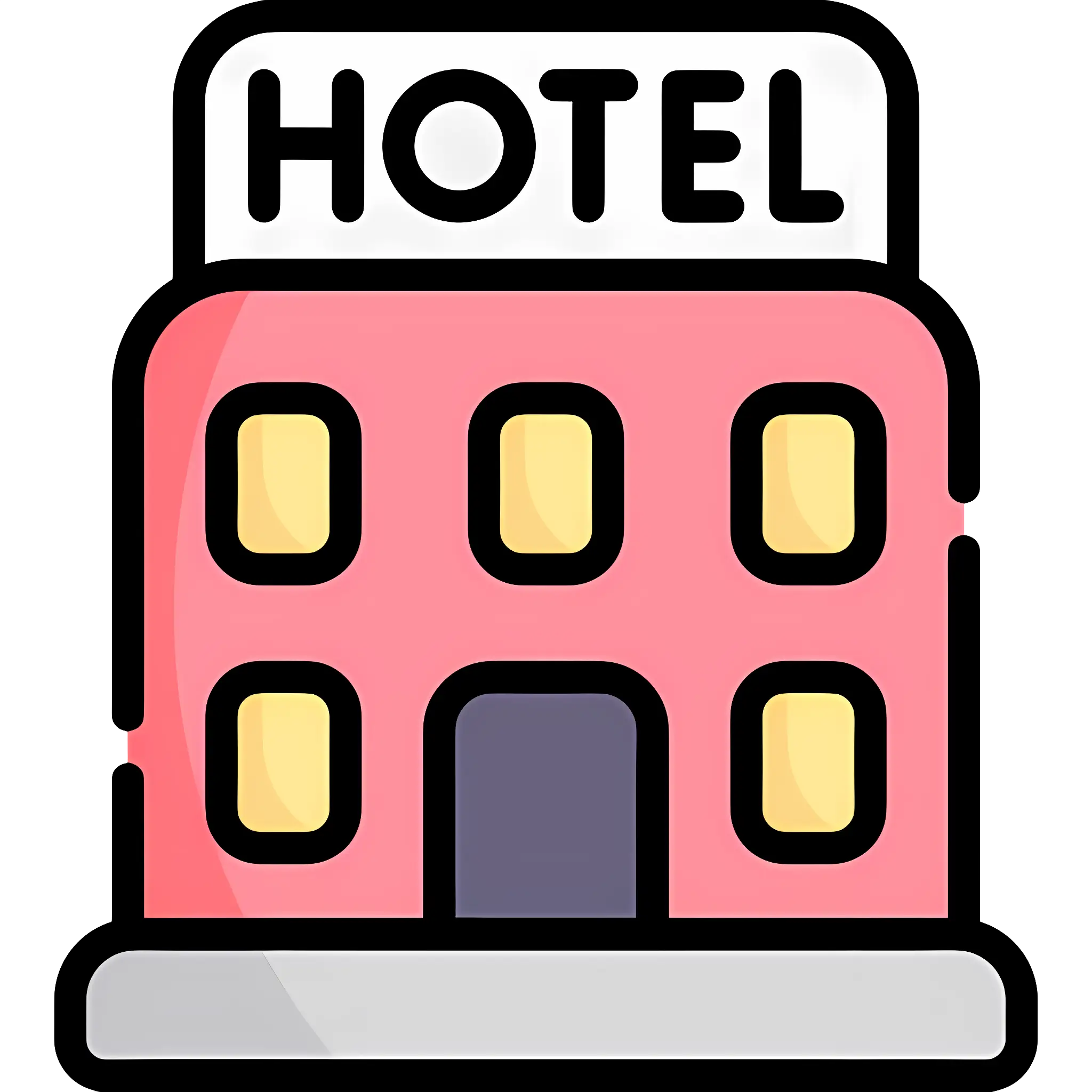 Hotel Icon in Pink Cartoon Building