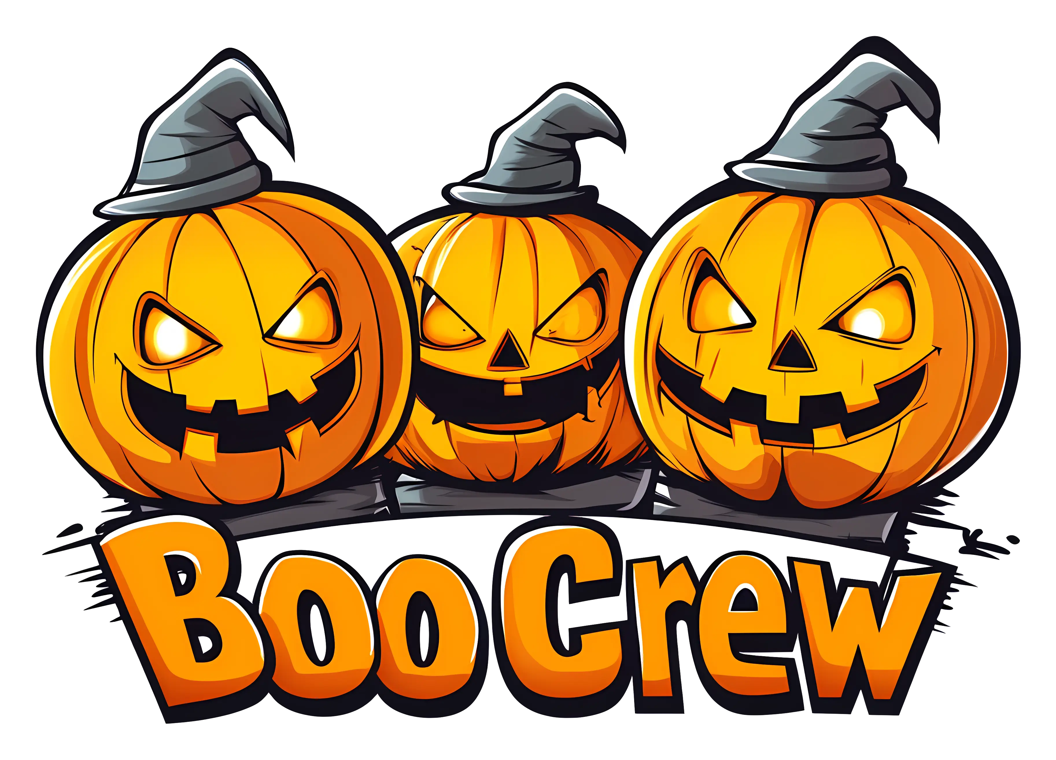 Three Halloween Pumpkins with Hats