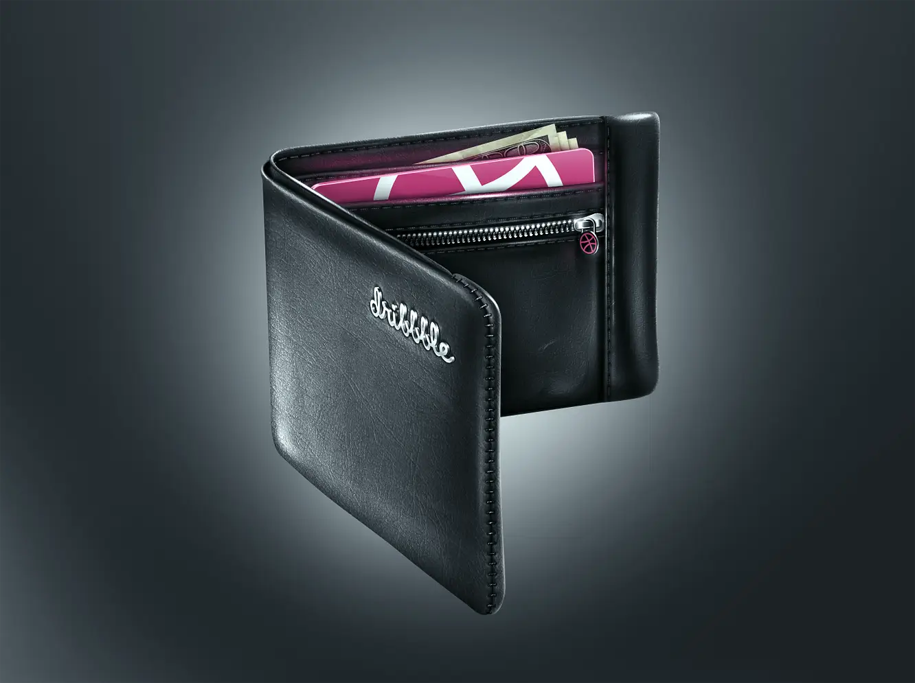 Black Leather Wallet with Zipper