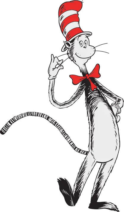Cartoon Anthropomorphic Cat with Striped Hat