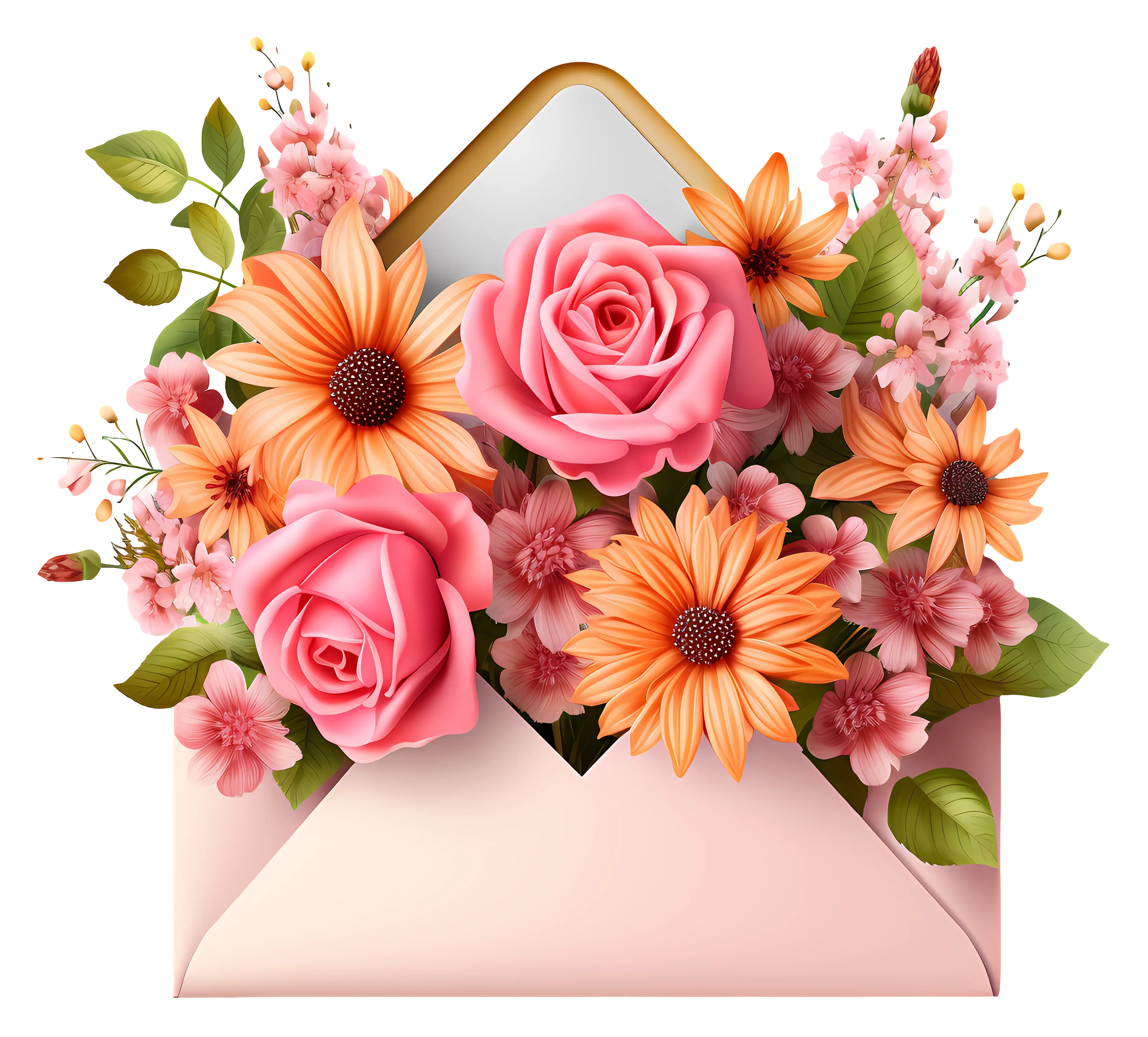 Envelope Filled with Flowers Illustration