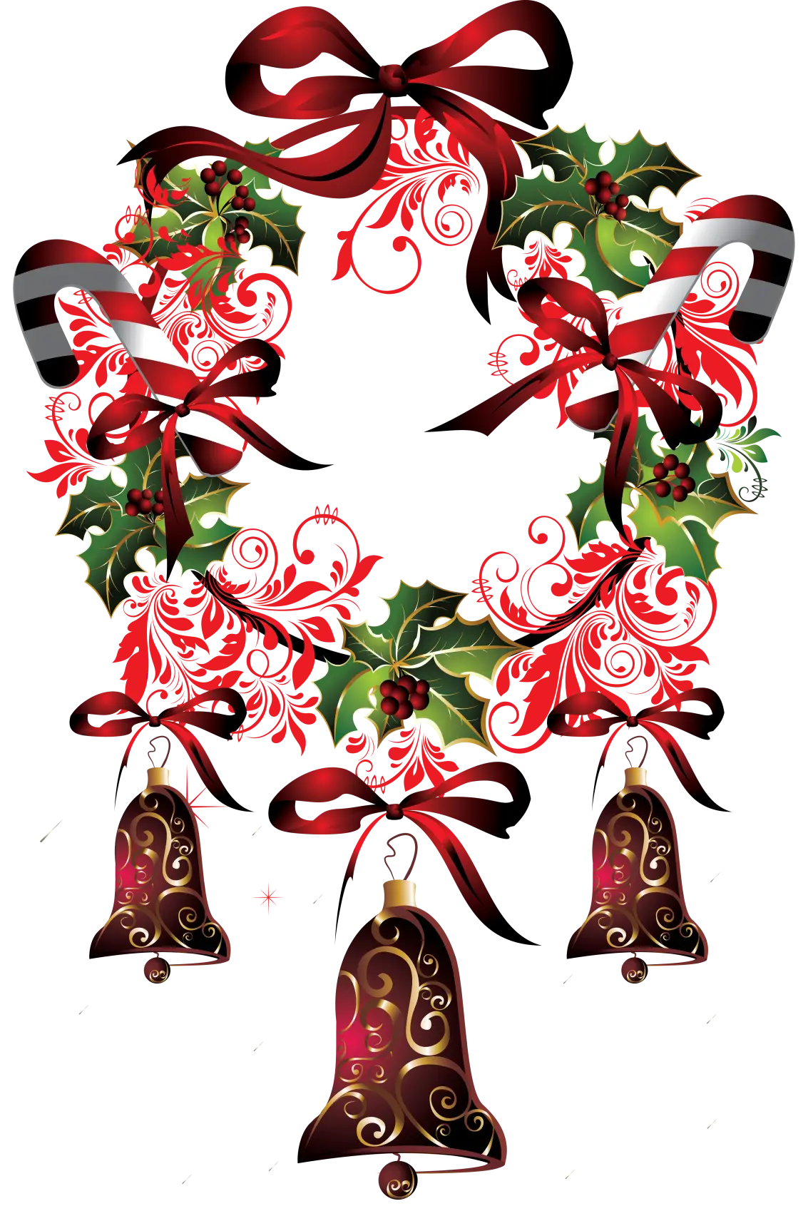 Festive Christmas Wreath with Bells and Ribbons