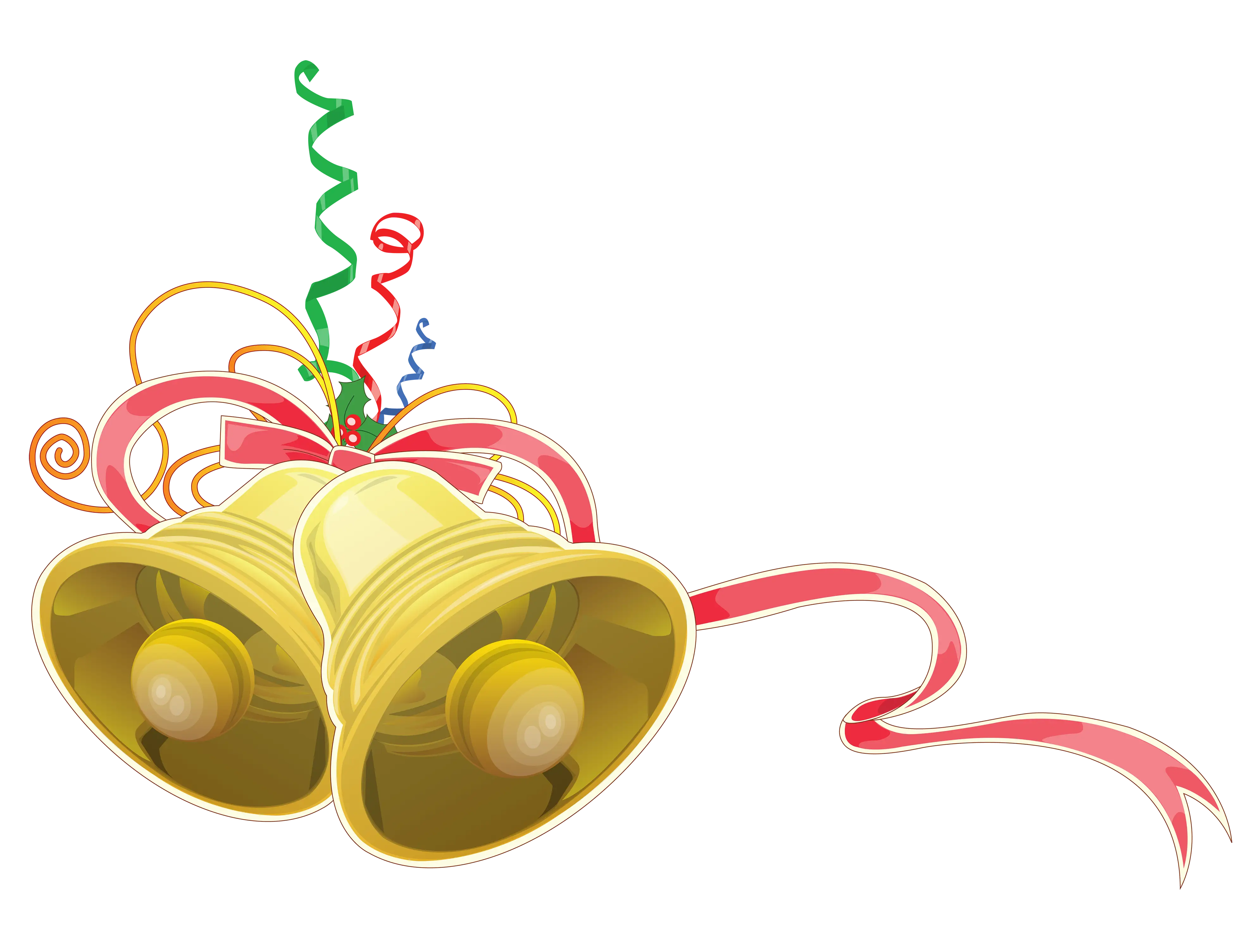 Golden bells with festive ribbons