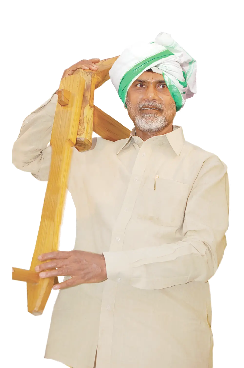 Farmer Holding Traditional Plow Tool