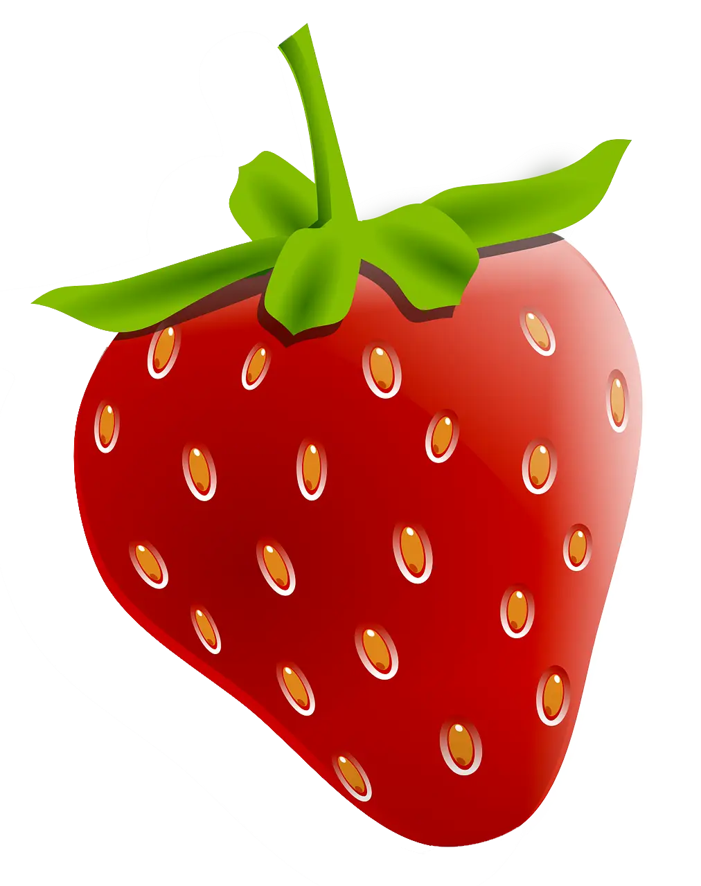 Red Cartoon Strawberry with Green Leaf