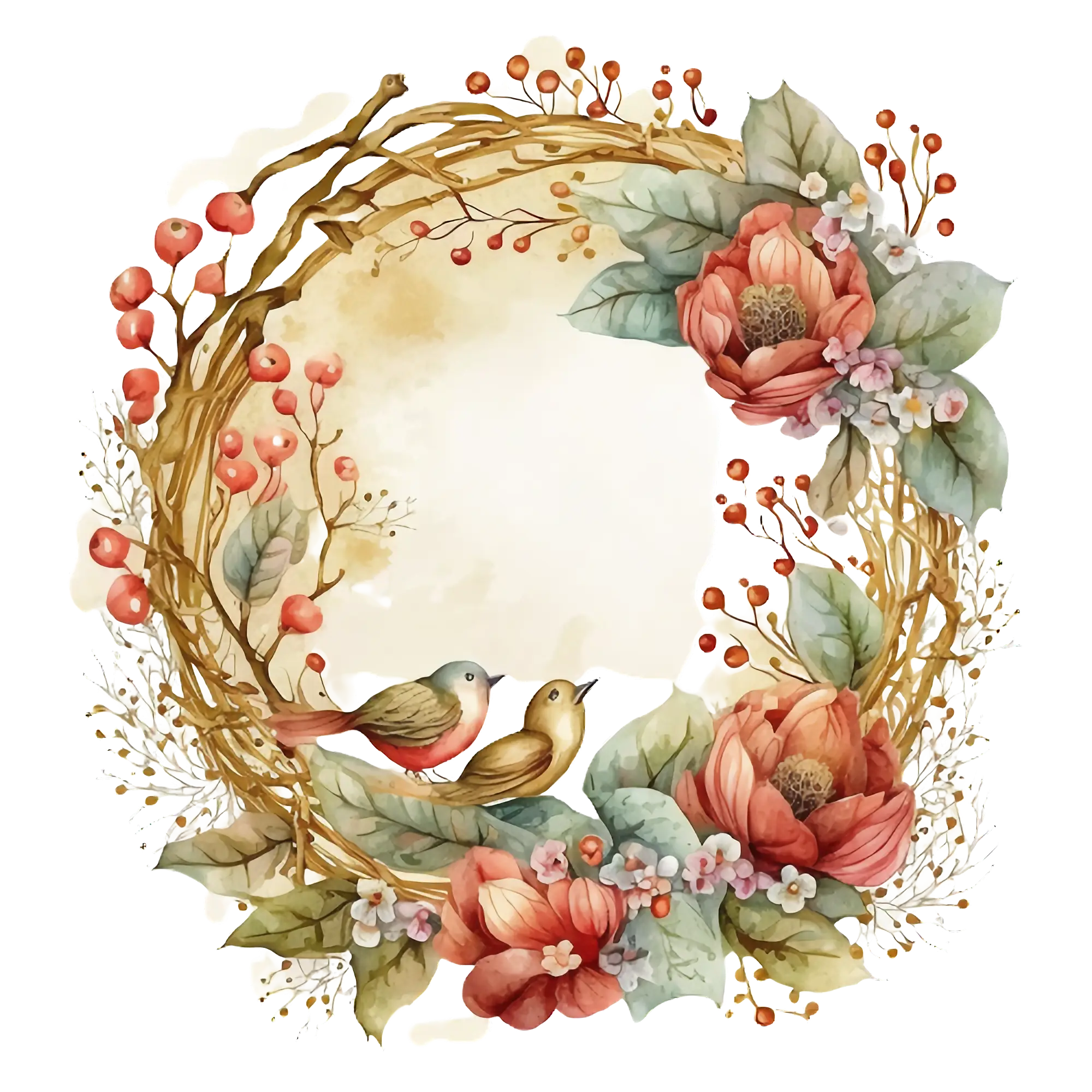 Floral Wreath with Birds