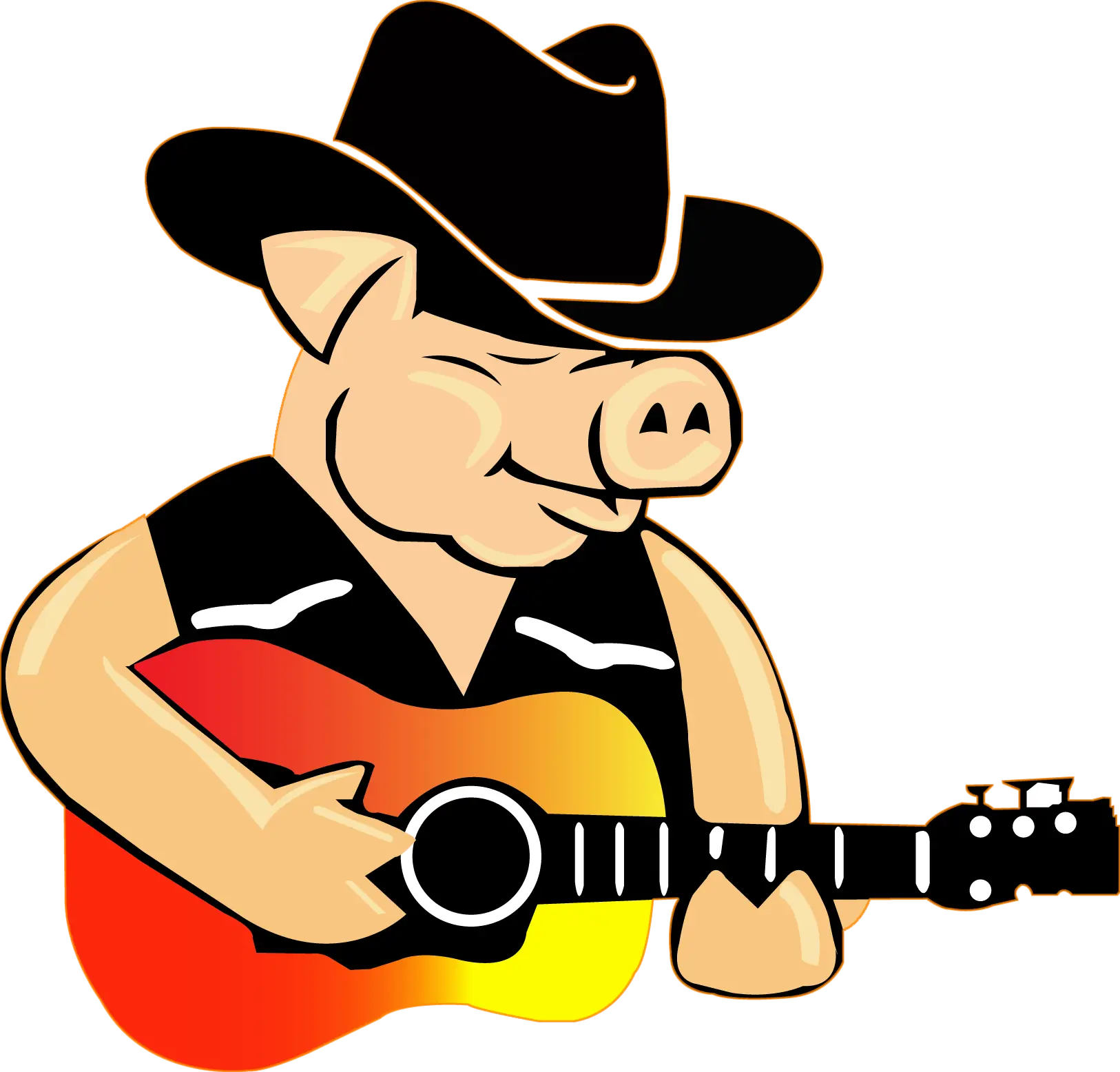 Cartoon Pig Playing Guitar