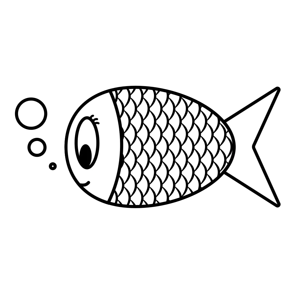 Cartoon Fish Doodle in Black and White