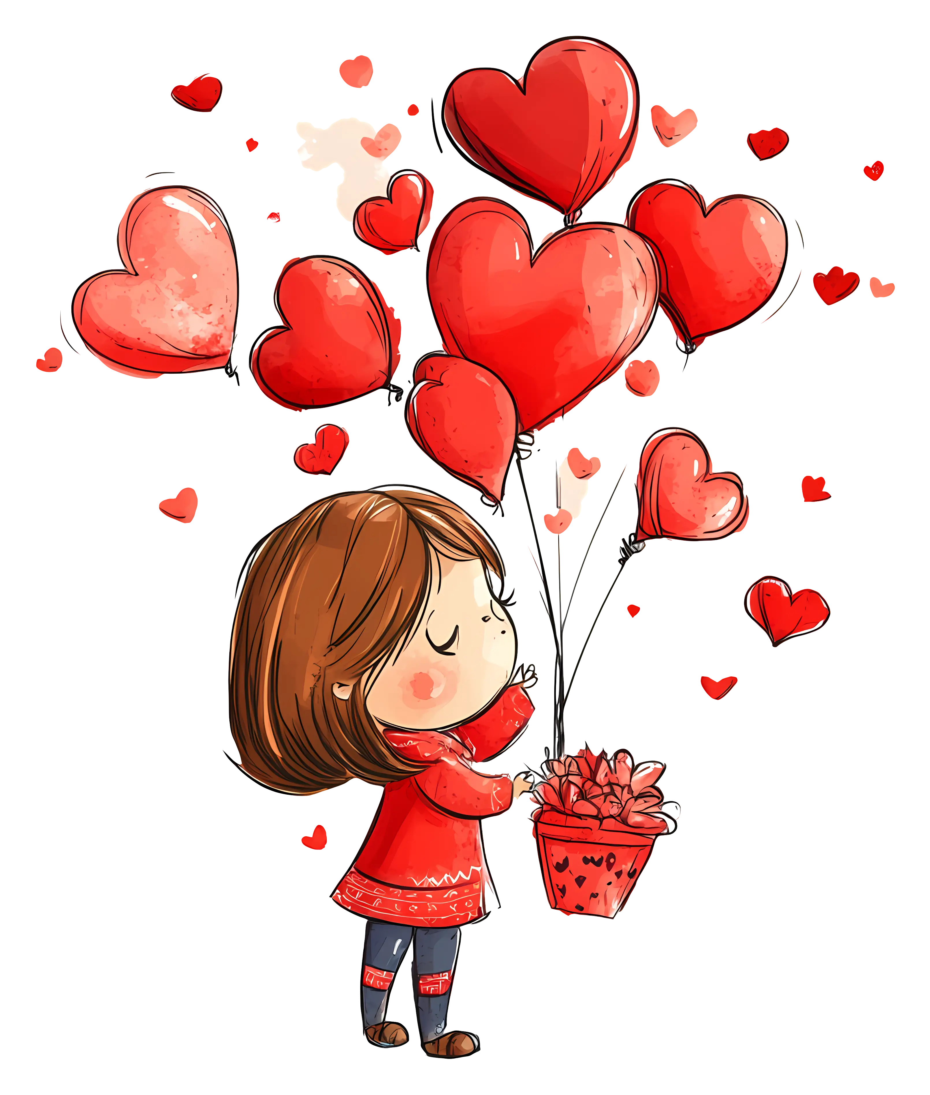 Girl Holding Heart Balloons for Valentine&#039;s Day
