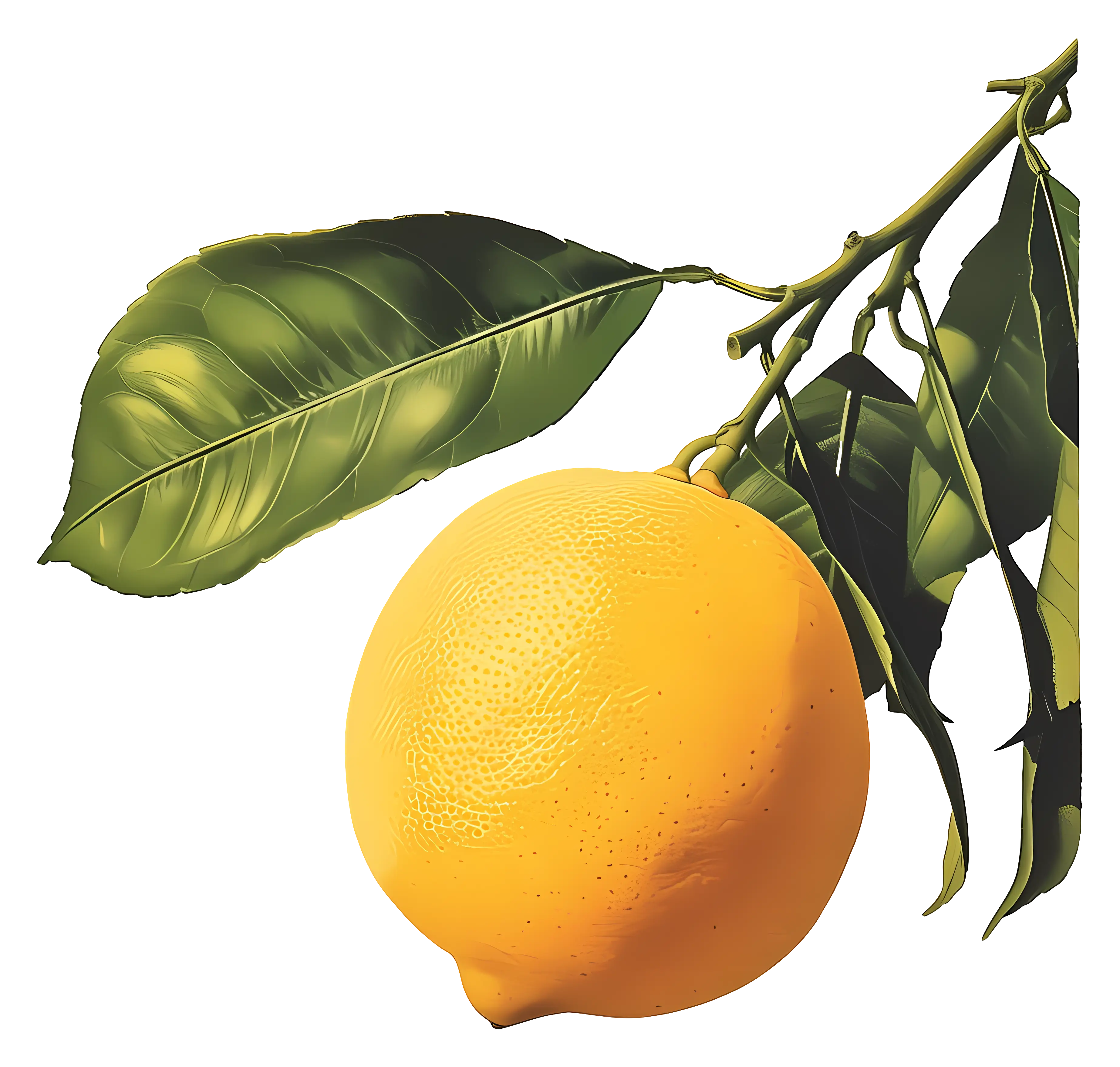 Yellow Lemon on a Branch Illustration