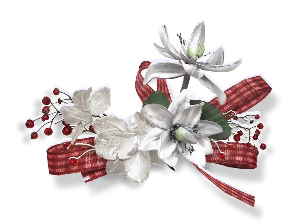 White Flowers and Red Ribbon Arrangement Decoration