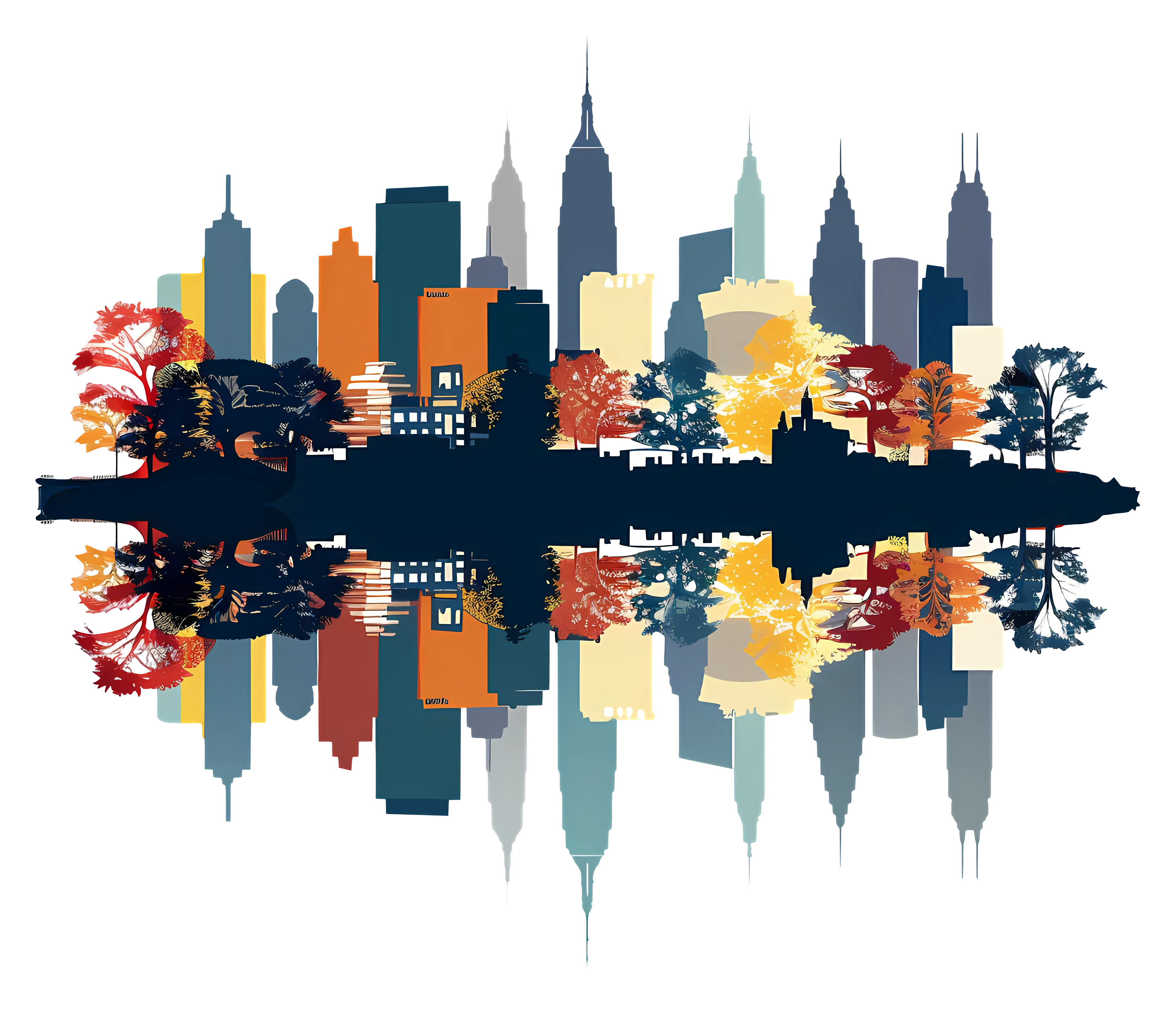 Colorful City Skyline Reflection