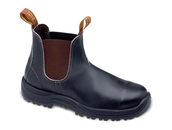 Black Leather Ankle Boot with Brown Trim