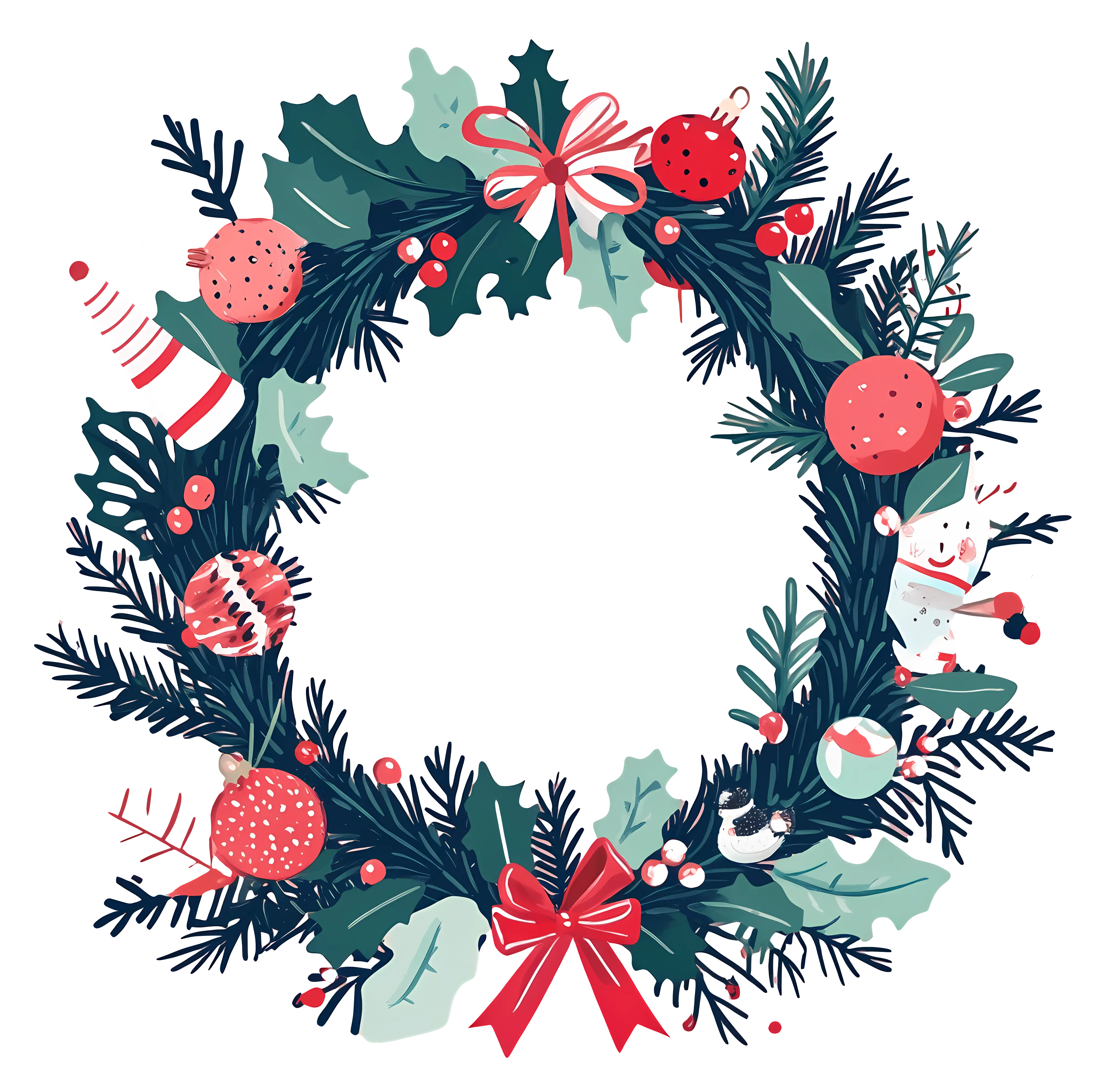Festive Christmas Wreath with Red Ornaments