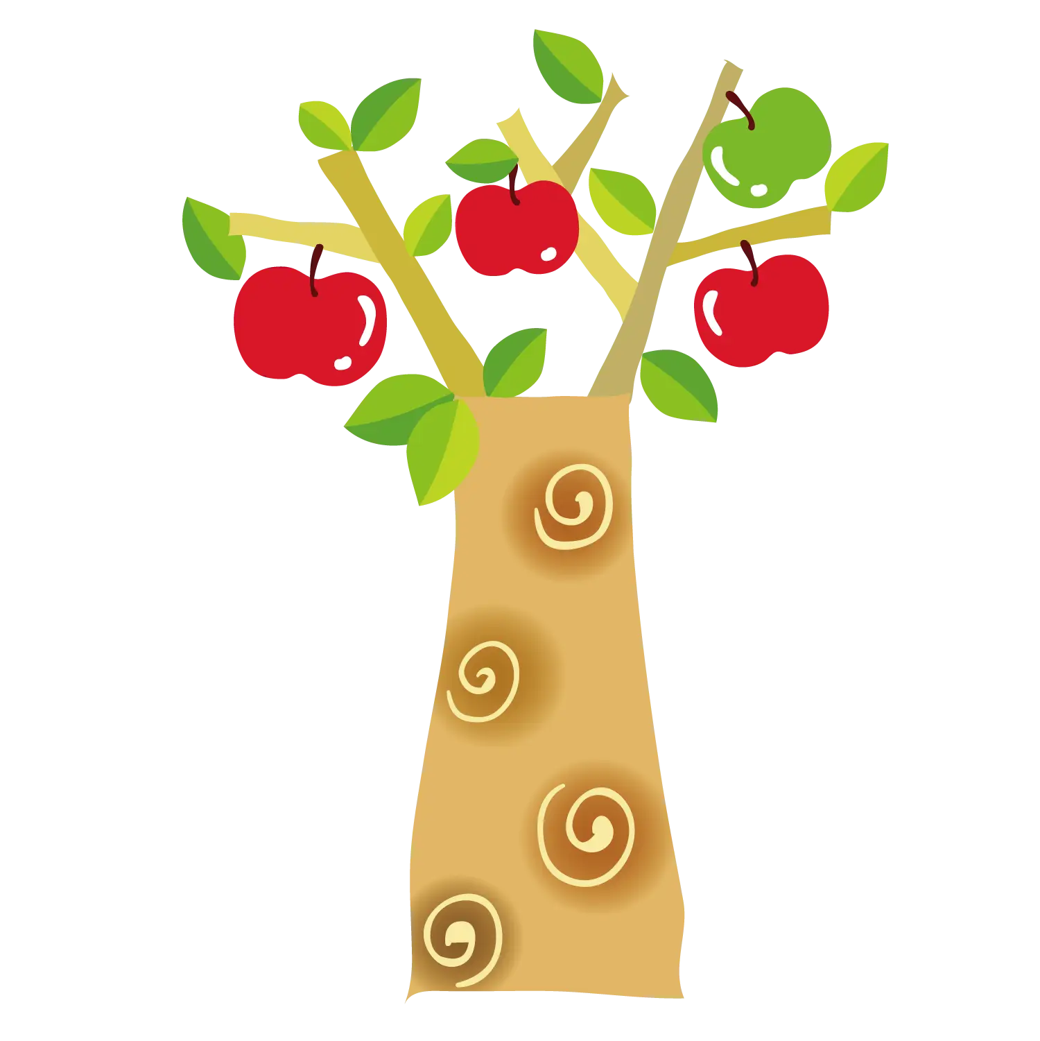 Illustrated Apple Tree with Red and Green Apples