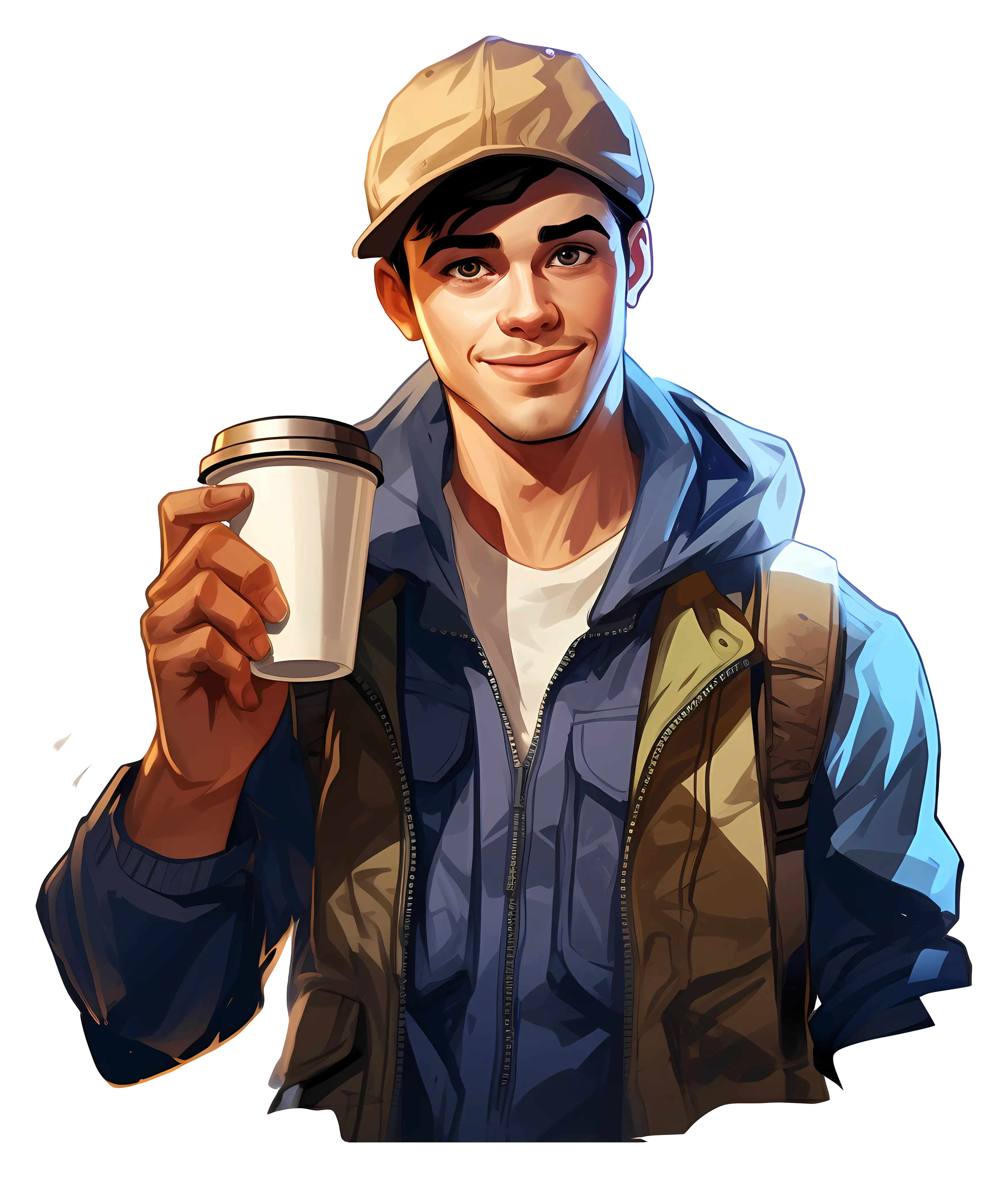 Man in Hat Holding Coffee Cup