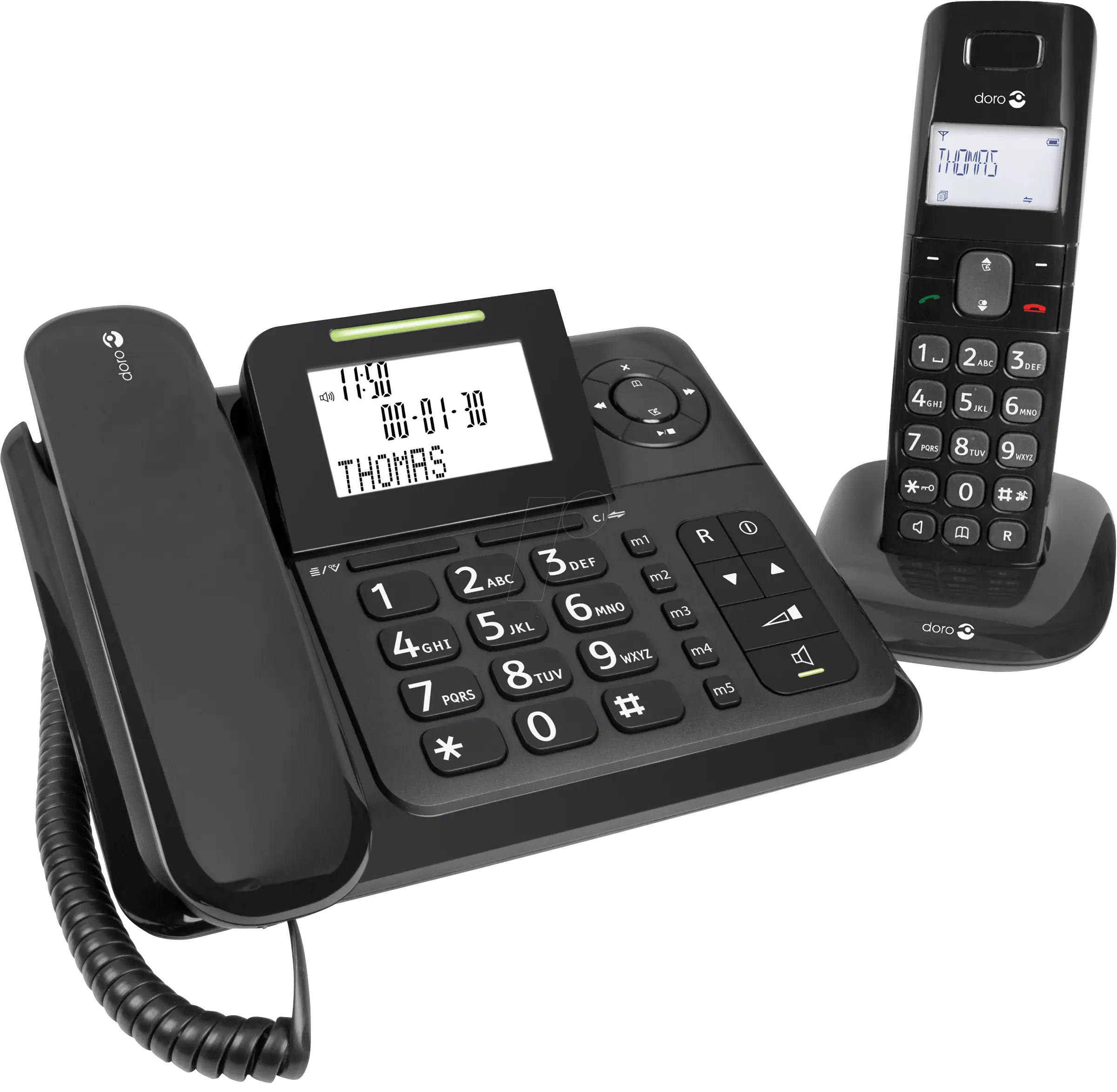 Black Landline and Cordless Phone Set