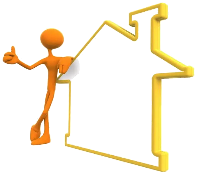 Orange Stick Figure with House Outline