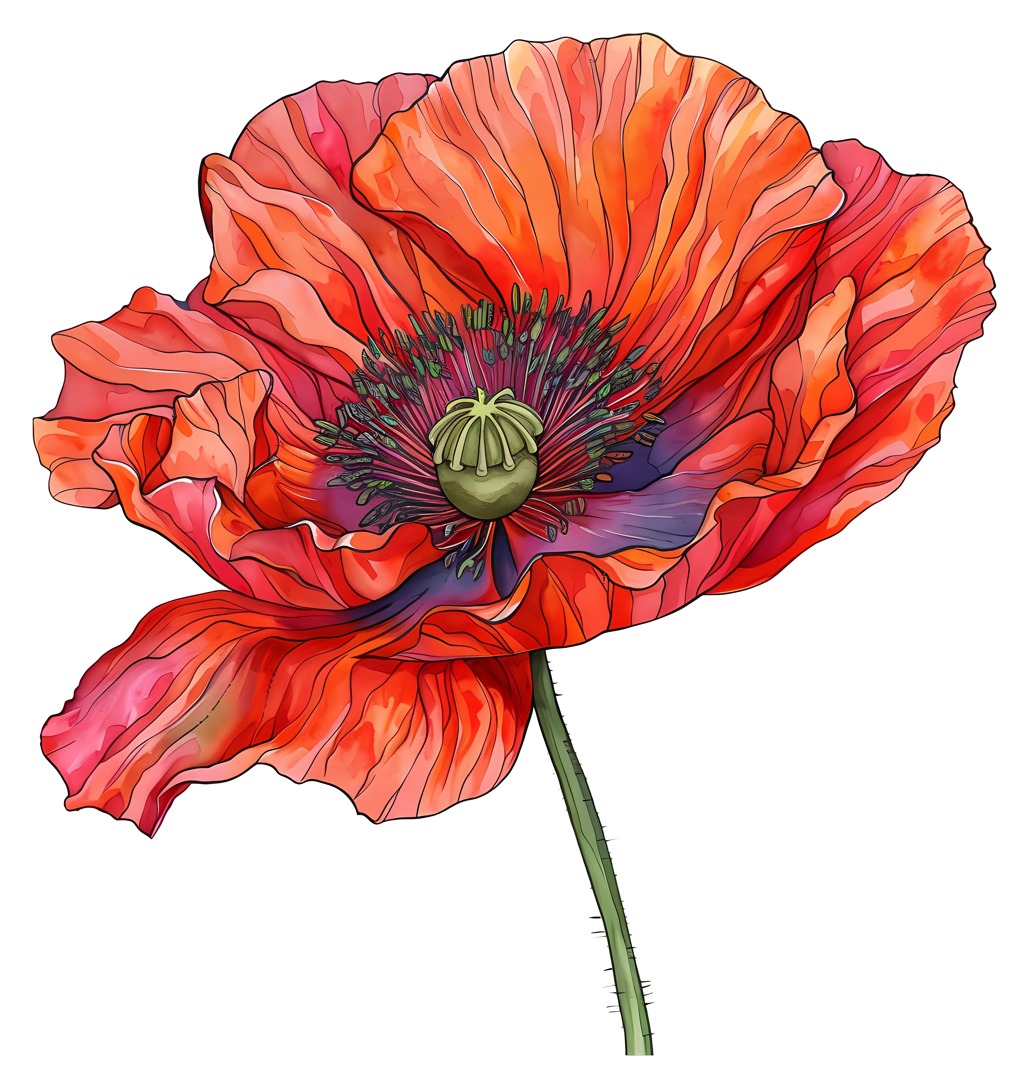 Red Poppy in Artistic Illustration