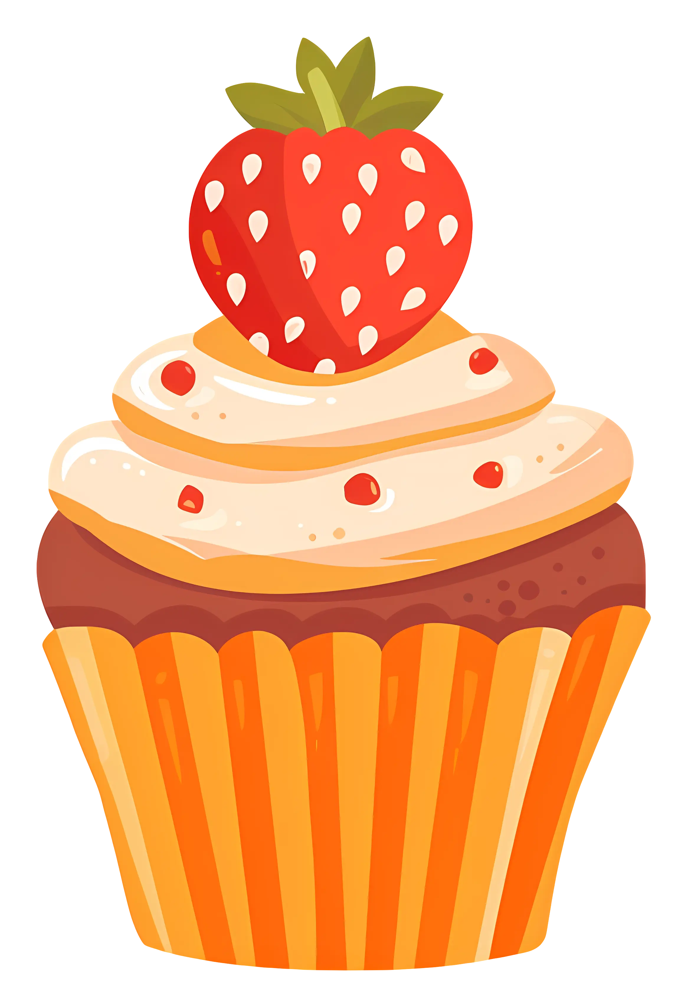 Cupcake with Strawberry Topping and Cream Frosting