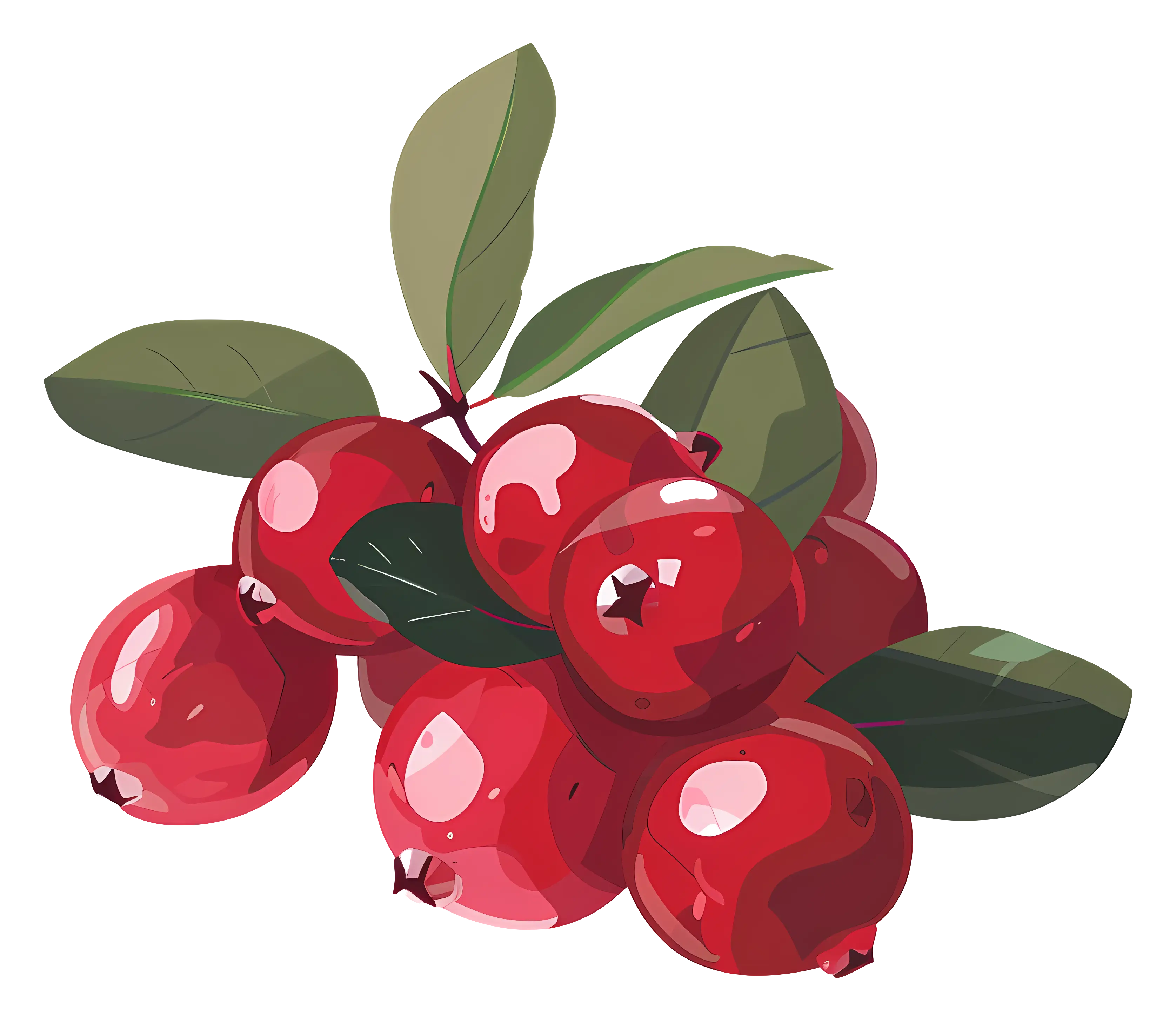 Illustration of Cranberries with Leaves