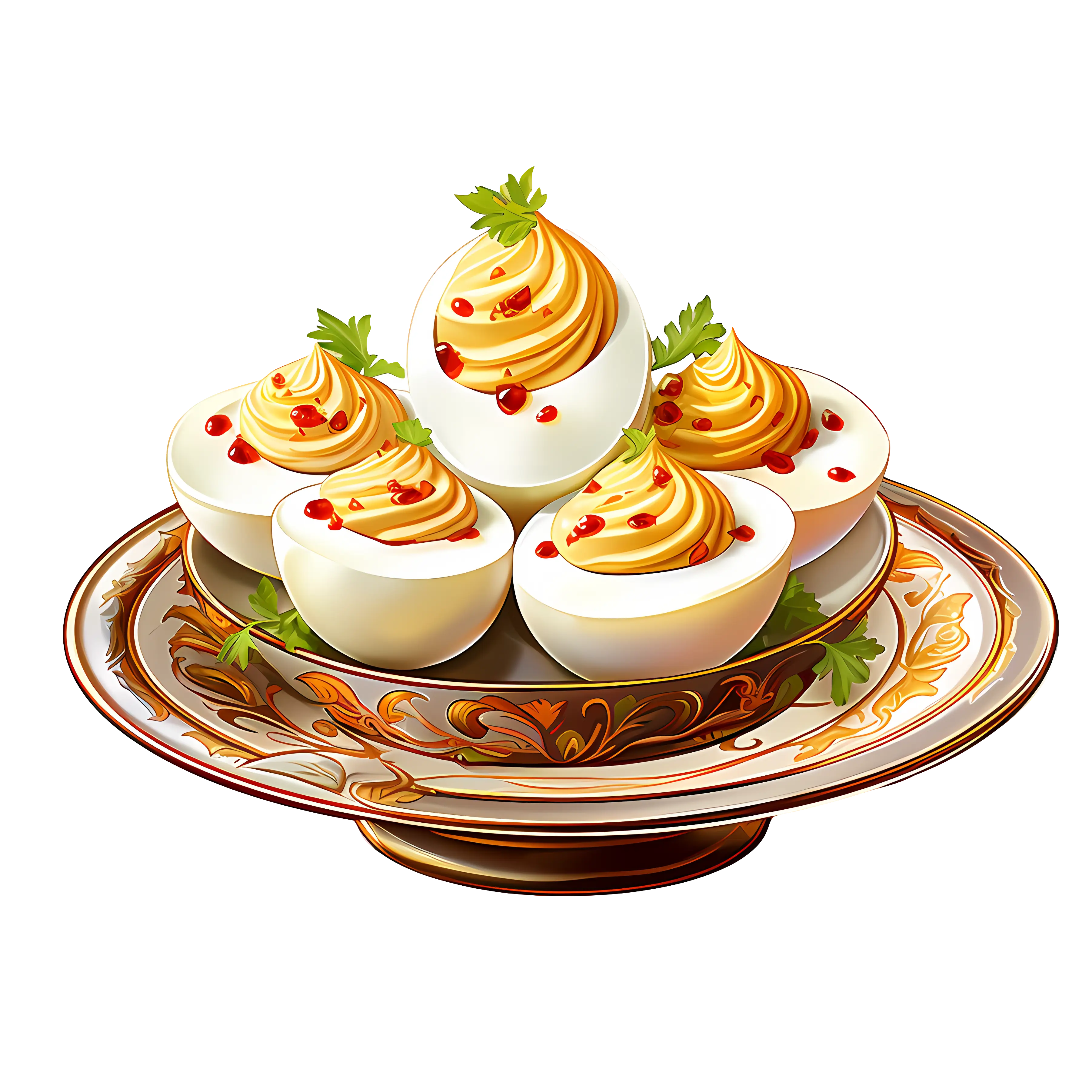 Plate of Deviled Eggs Garnished with Herbs