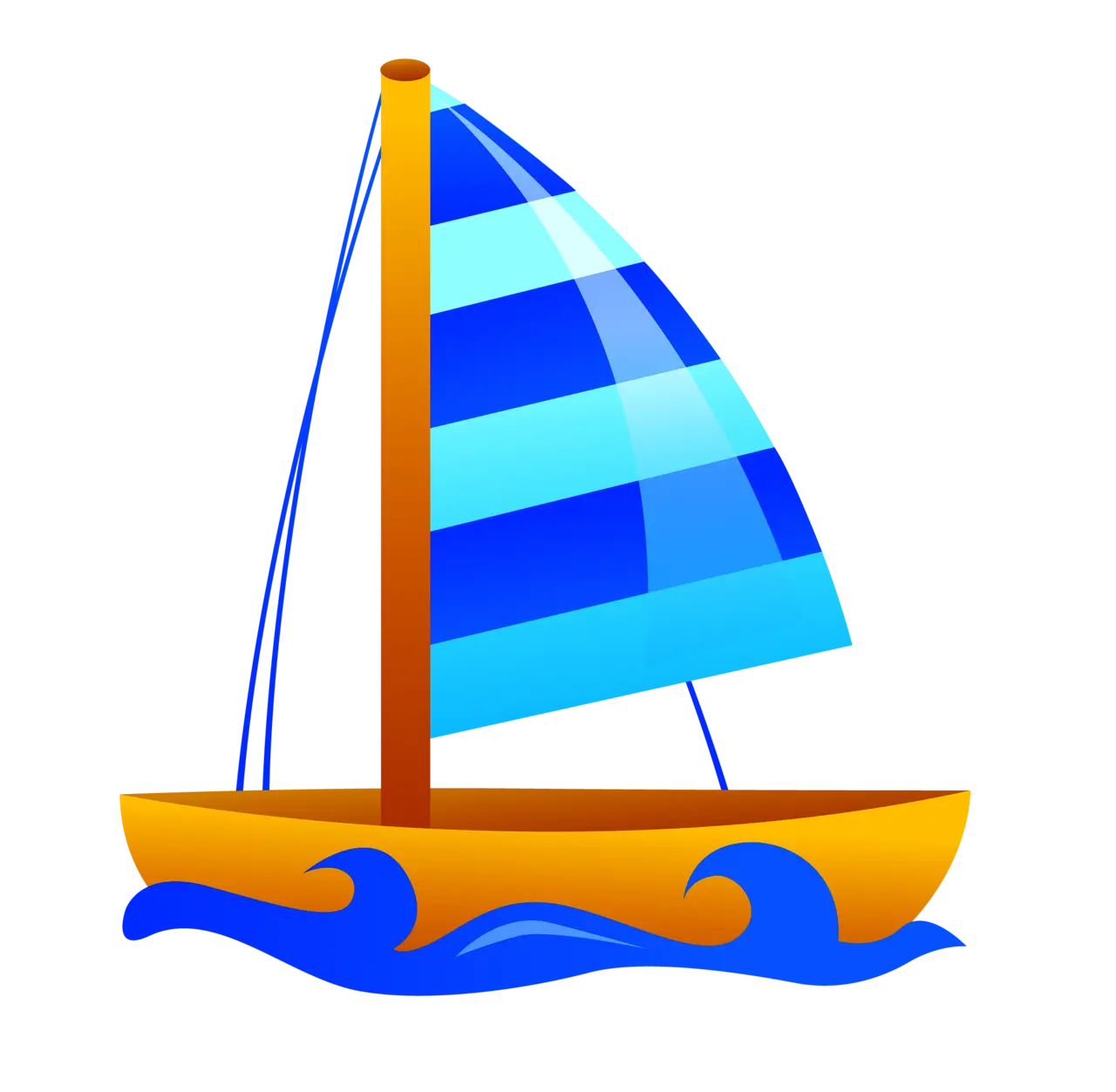 Cartoon Sailboat on Ocean Waves
