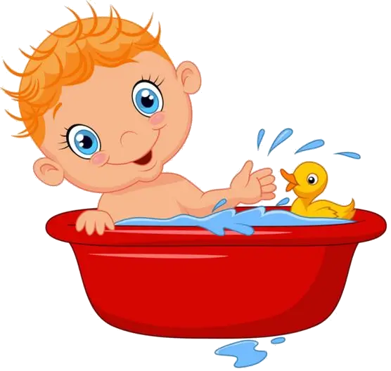 Baby in Red Bathtub with Rubber Duck