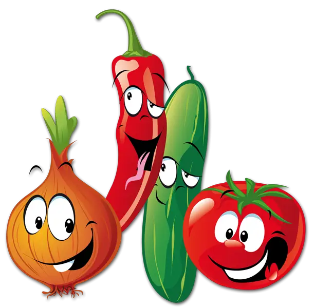 Cartoon Vegetables with Smiling Faces