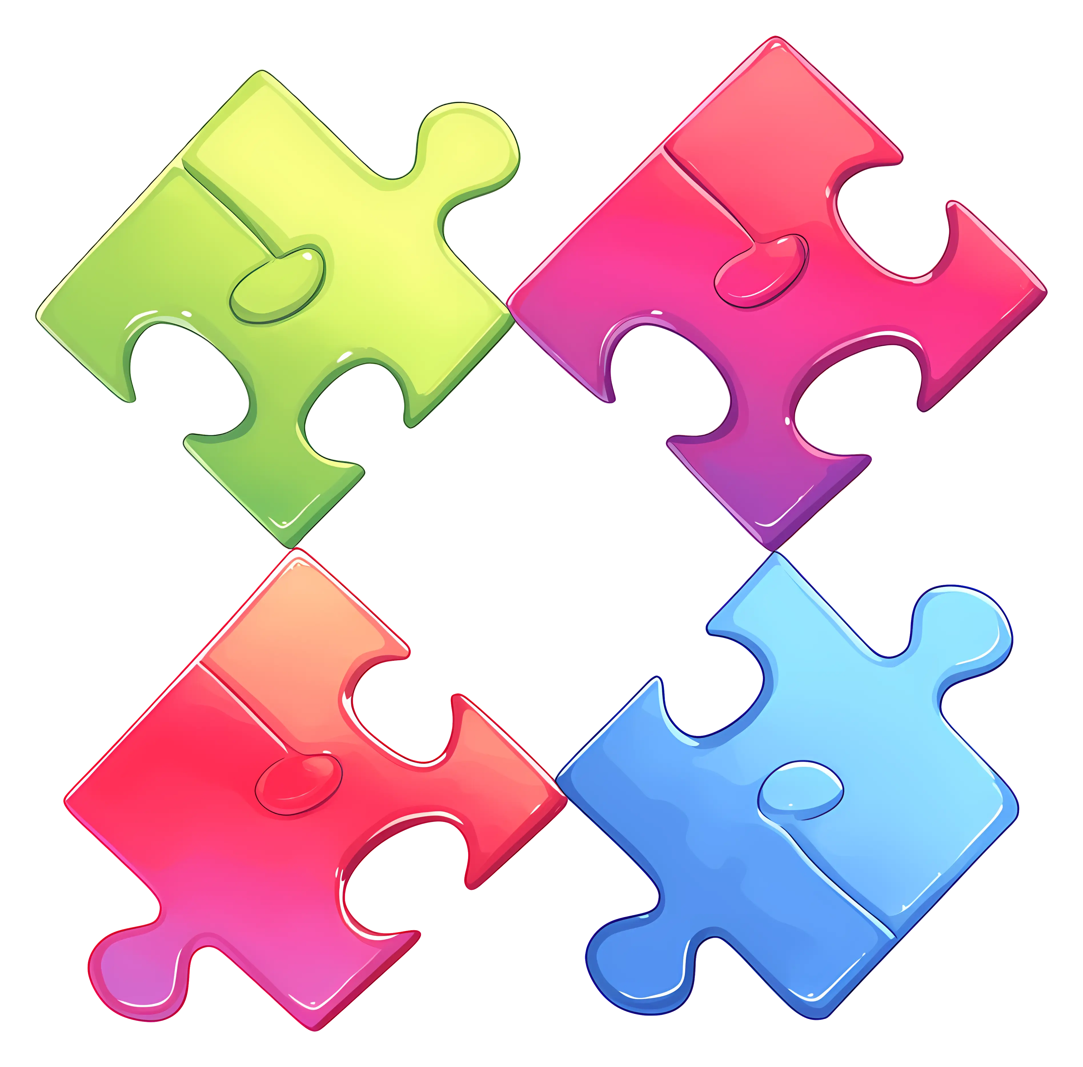 Colorful Puzzle Pieces in Glossy Finish