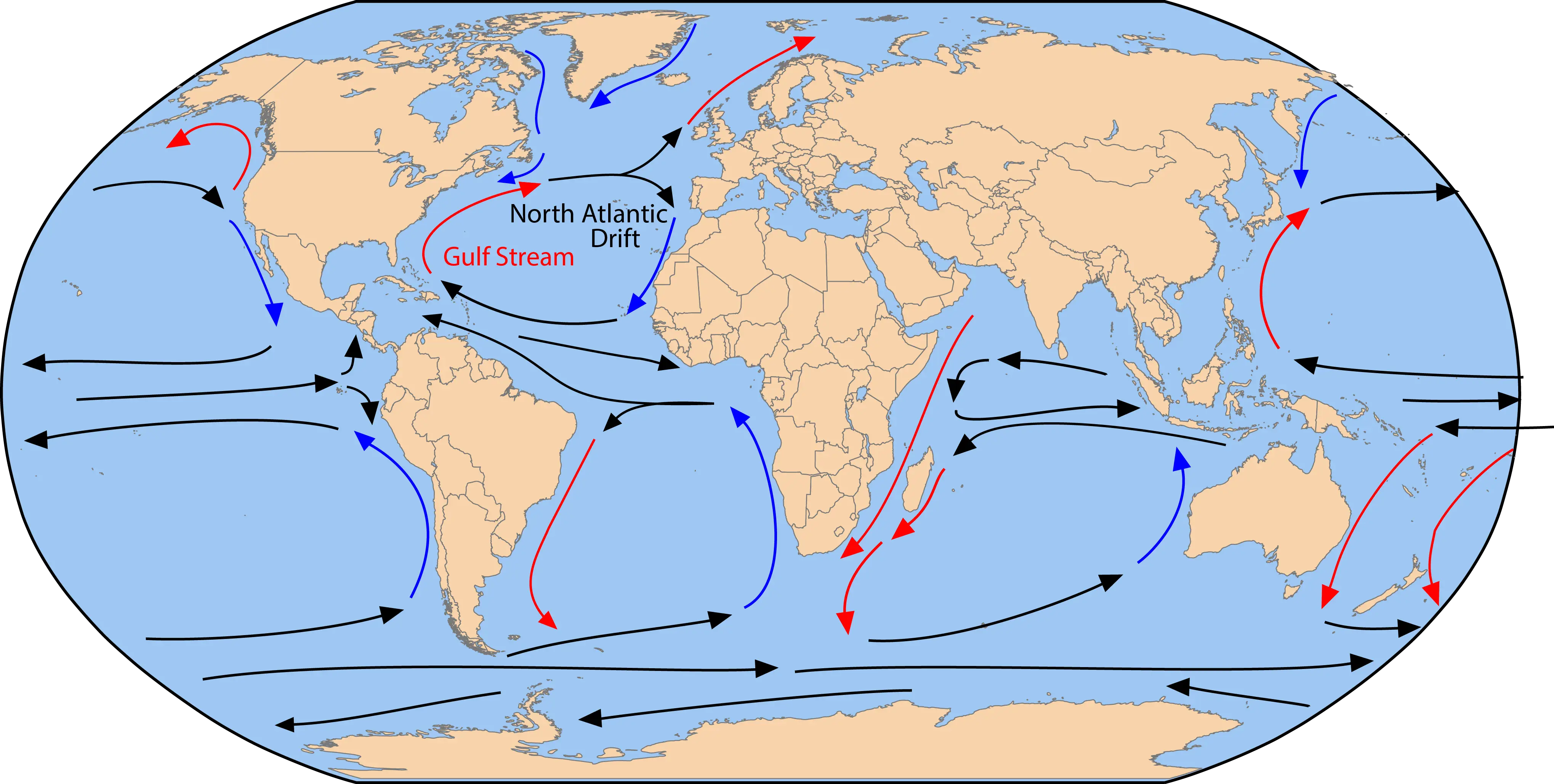 World Ocean Currents Map with Flow Directions