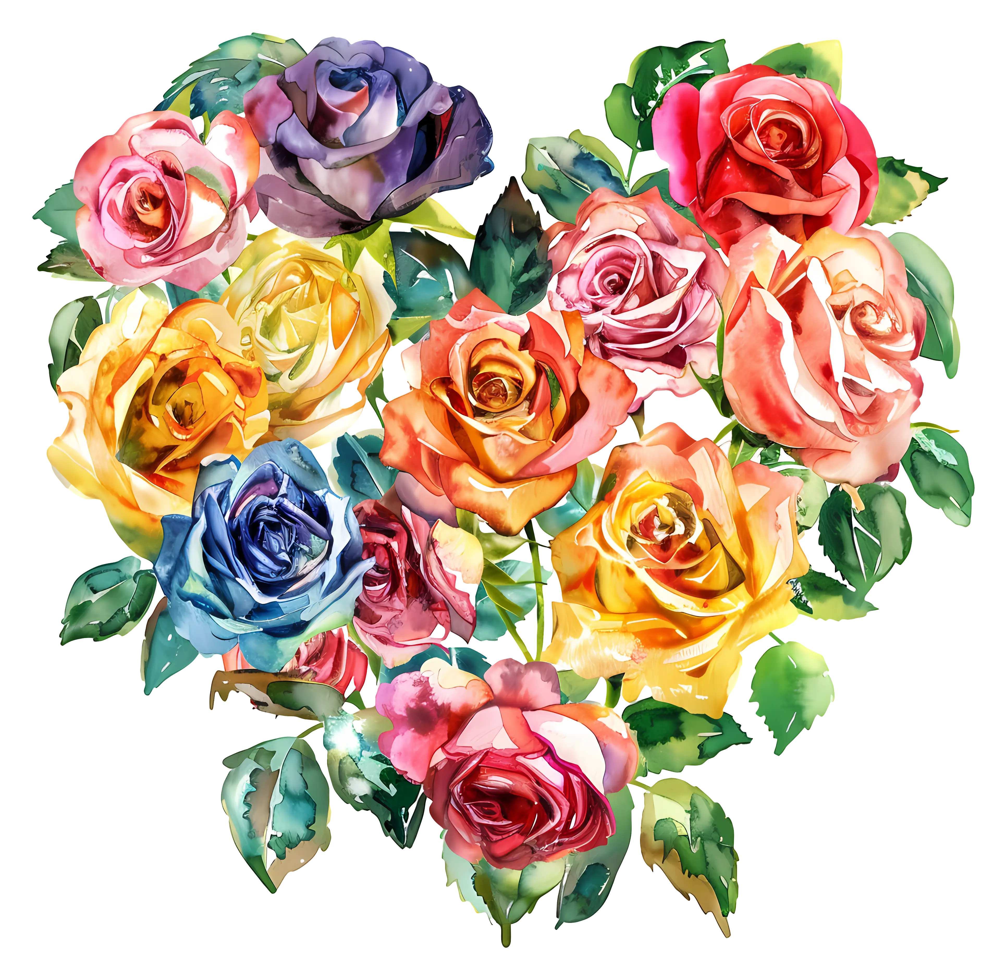 Heart-Shaped Multicolor Rose Bouquet Illustration