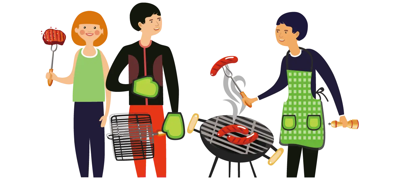 Group Cartoon Illustration of Barbecue Gathering