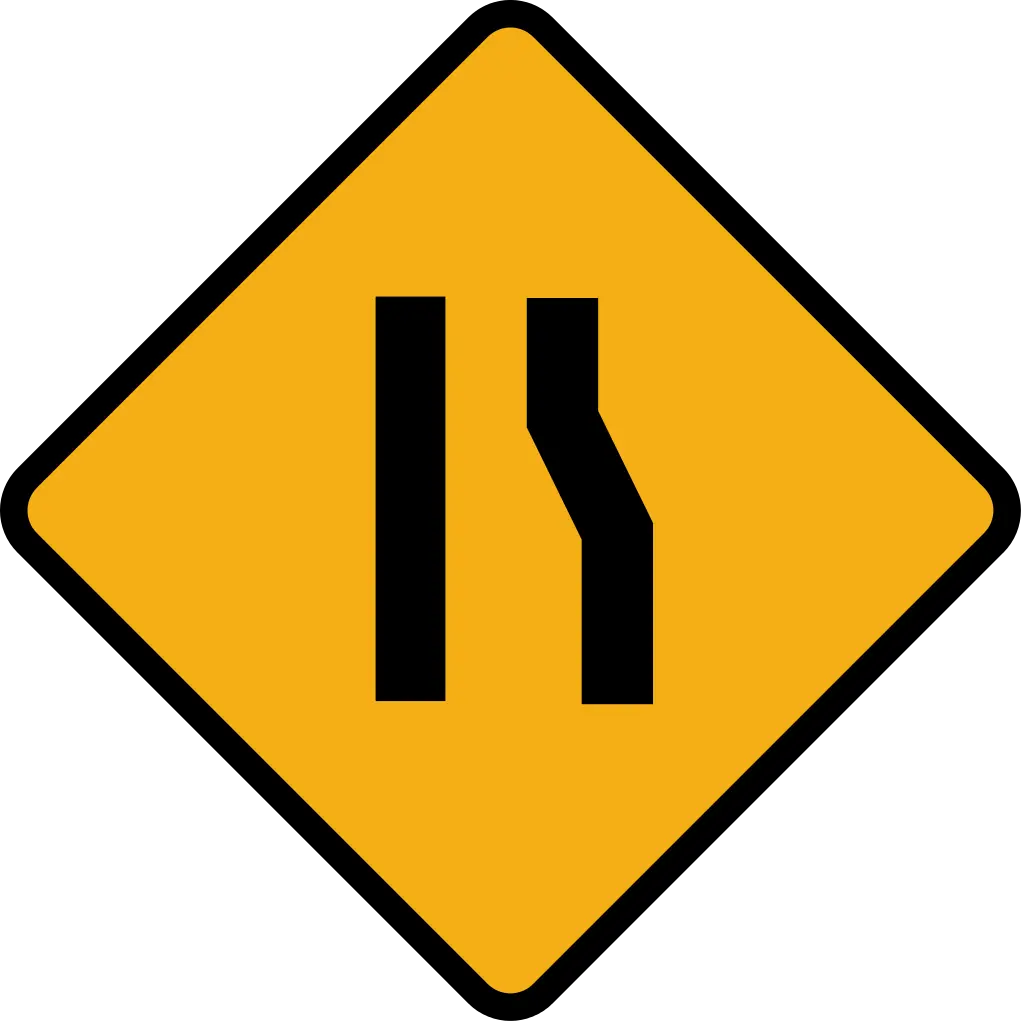 Right Lane Ends Road Sign
