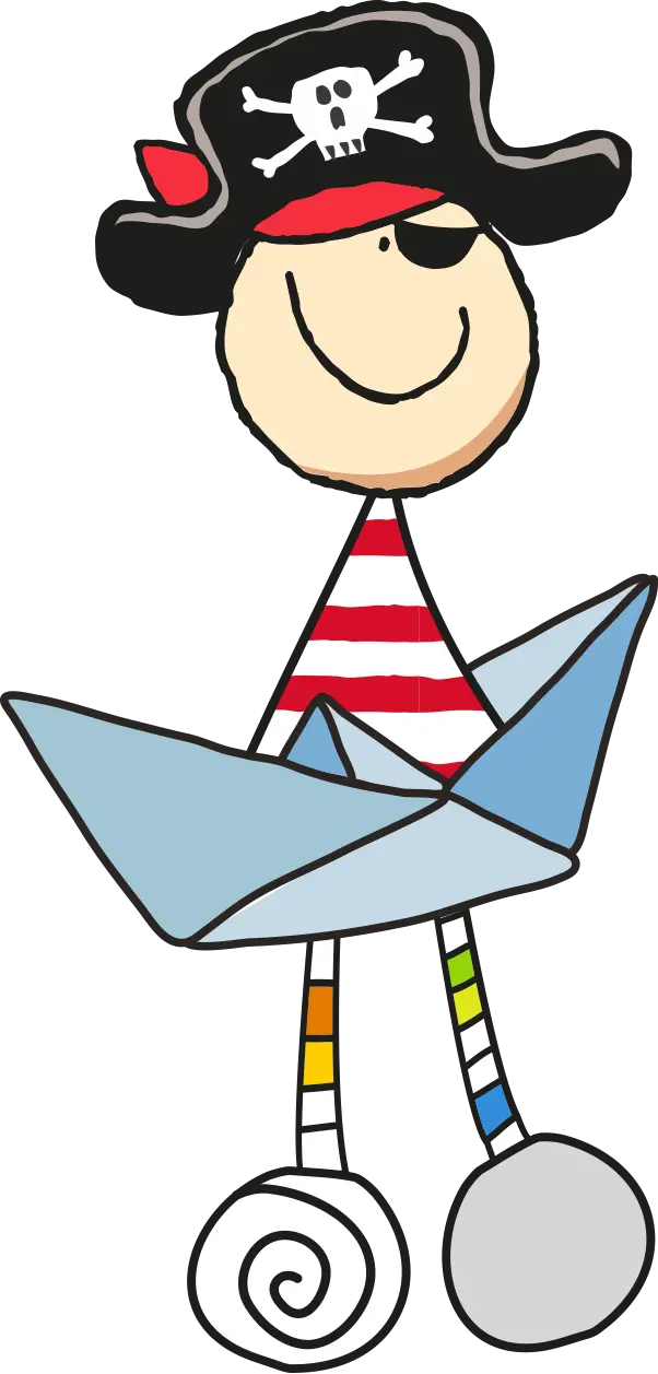 Cute Pirate Cartoon Character with Paper Boat