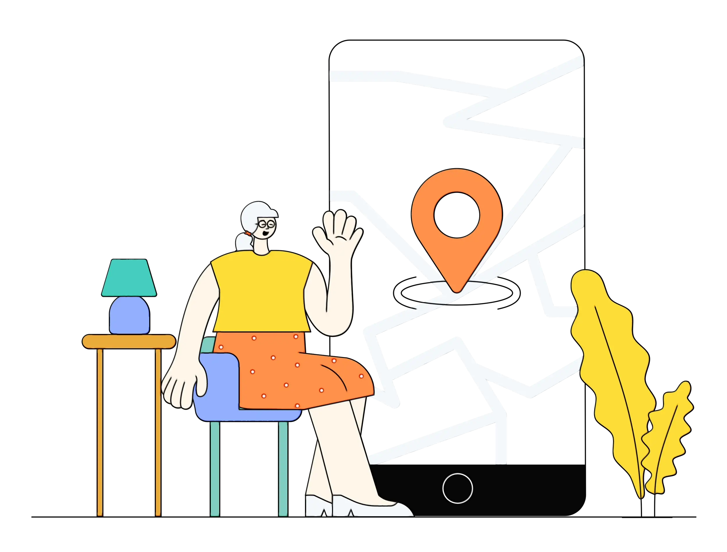 Woman with Mobile Location Map Illustration